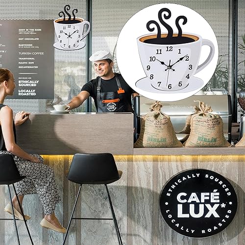 Miniatura 3 de Fomaris Reloj de pared para taza de café, decoración de pared, arte artístico, relojes decorativos con temática de café para el hogar, cocina,