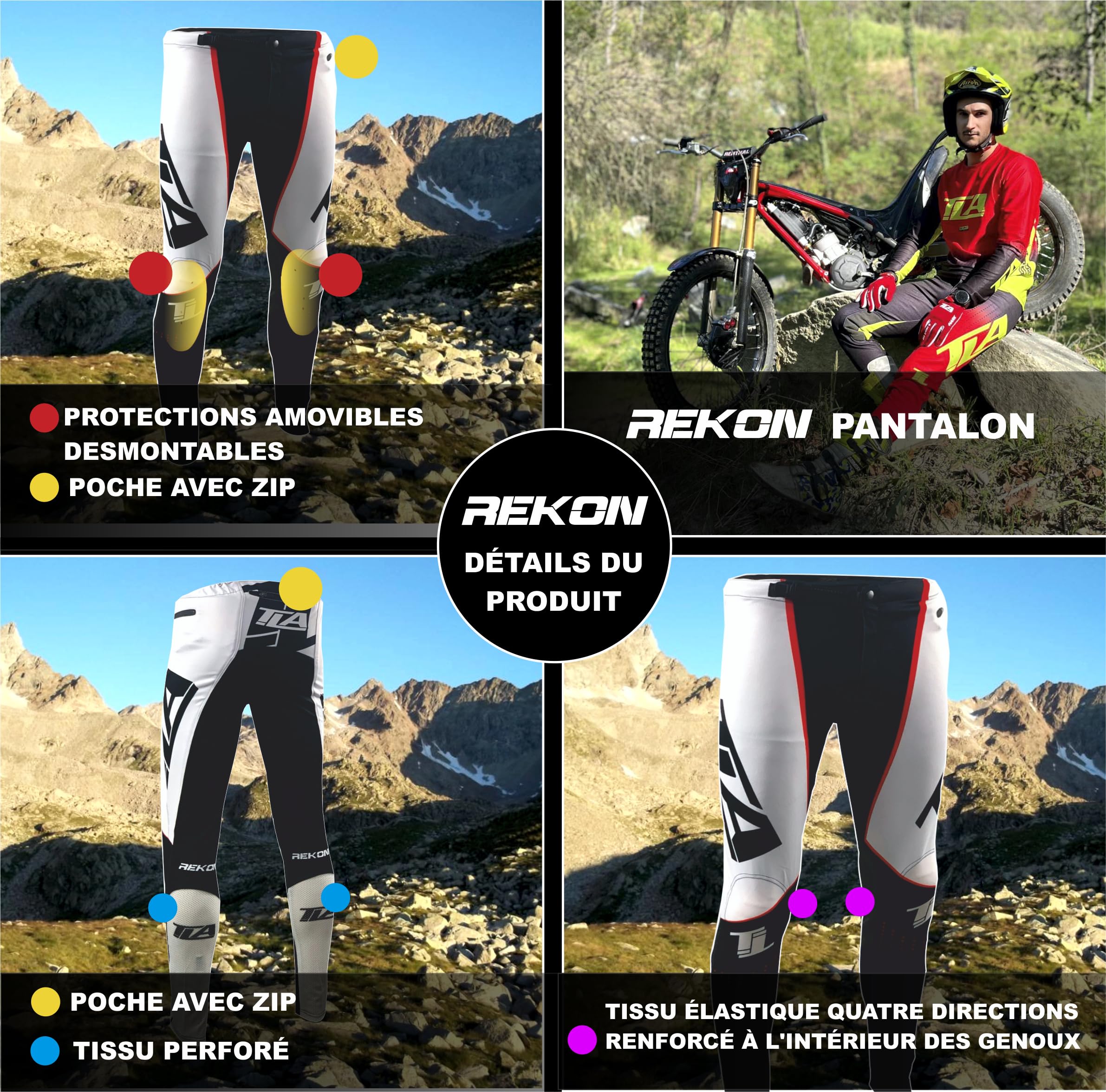 TLA REKON Pantaloni Moto Trial, MTB, BMX, Bici Protezioni Ginocchiere CE, Leggeri, Elasticizzati, Taglie Fino 4XL Uomo e Donna, Abbigliamento, Tuta, Moto Fuoristrada