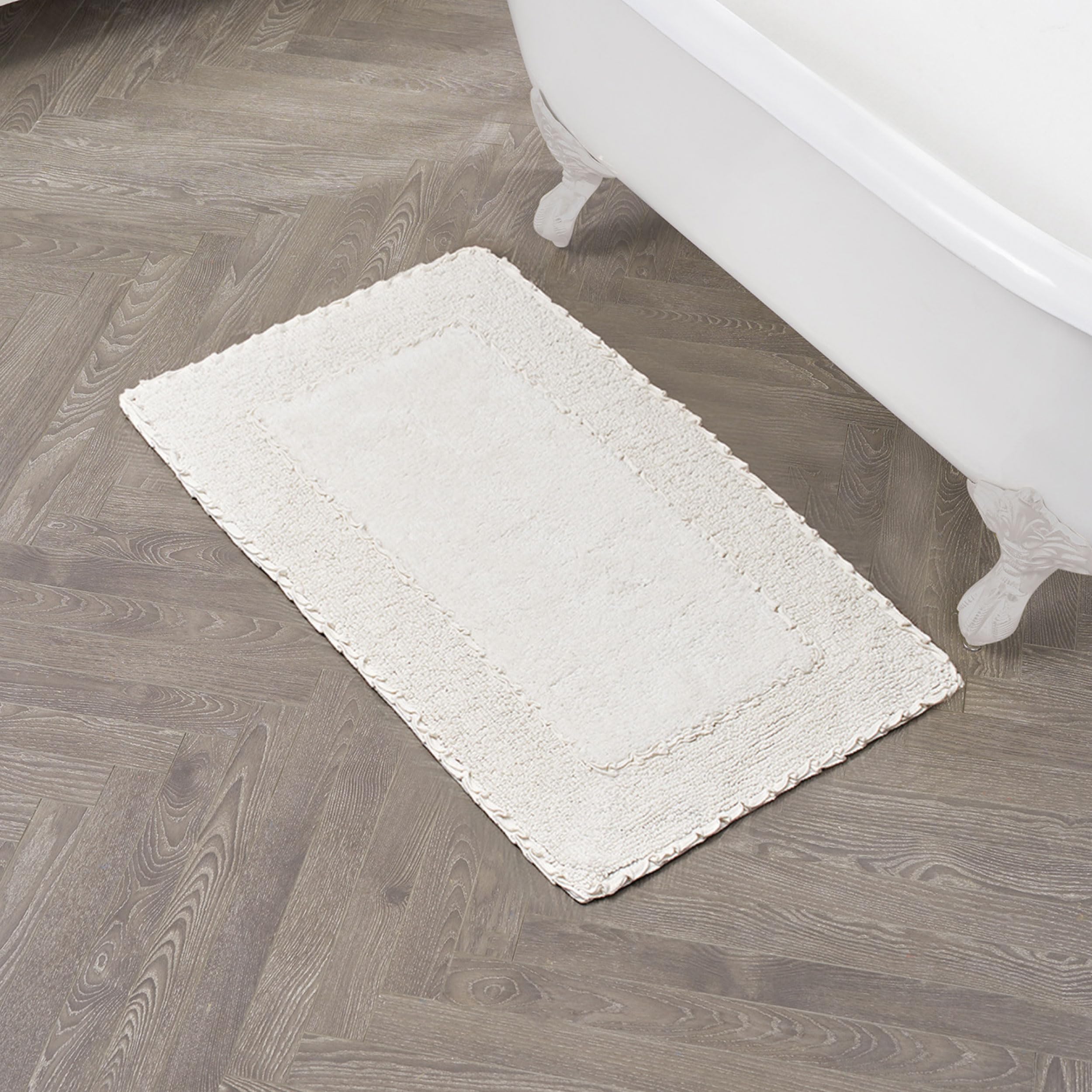 Laura Ashley Ruffle Border Ivory 27"x 45" 100% Cotton Bath Rug