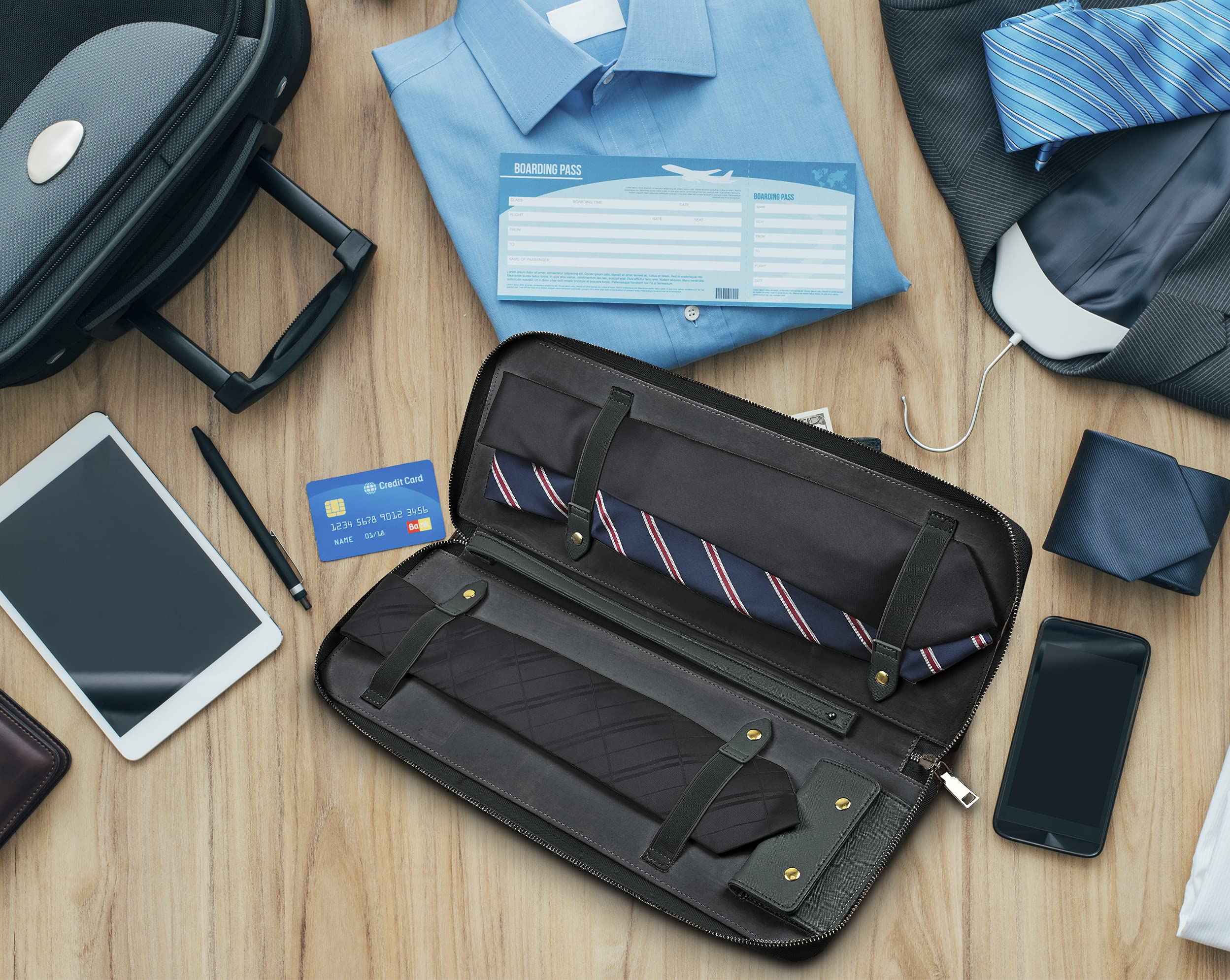 UTILE Estuche de Almacenamiento de Piel sintética para Viajes, Soporte para Corbatas, corbatines, Barras y Gemelos