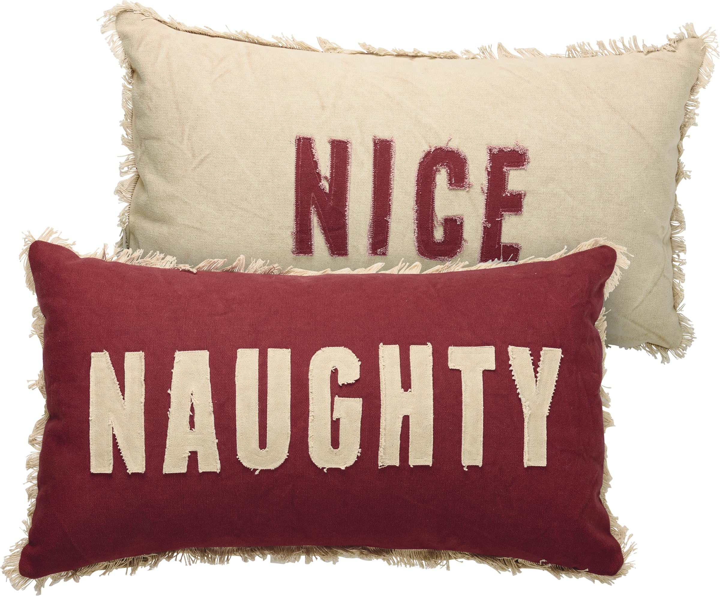 Oreiller Naughty Nice 55,9 x 31,8 cm rouge crème : grand coussin décoratif rectangulaire de Noël