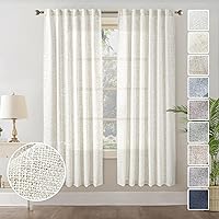 Vista 32 de Cortinas de lino blanco con pestaña trasera de 108 pulgadas de largo, 2 paneles para sala de estar, cortinas de estilo rústico bohemias, filtro