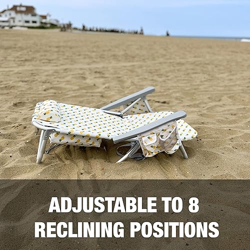 Vista 98 de Bliss Hammocks BBC-350-BF Silla de playa plegable, 5 posiciones reclinables, bolsa enfriadora desmontable, flor azul