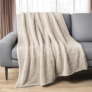PAVILIA Sherpa Throw Blanket for Couch Sofa Bed, Cream Ivory Beige 50x60