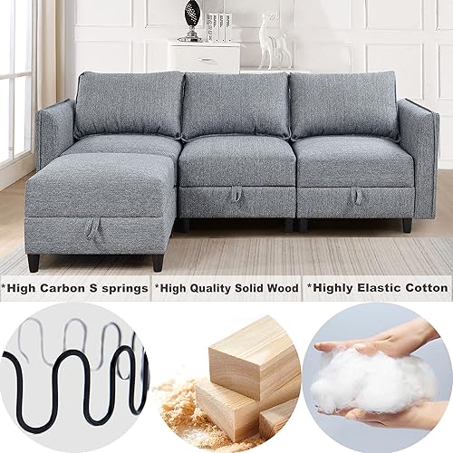 Miniatura 5 de EMKK Sofá modular modular tapizado en forma de L sofá convertible con diván reversible con otomanas para sala de estar apartamento espacios pequeños