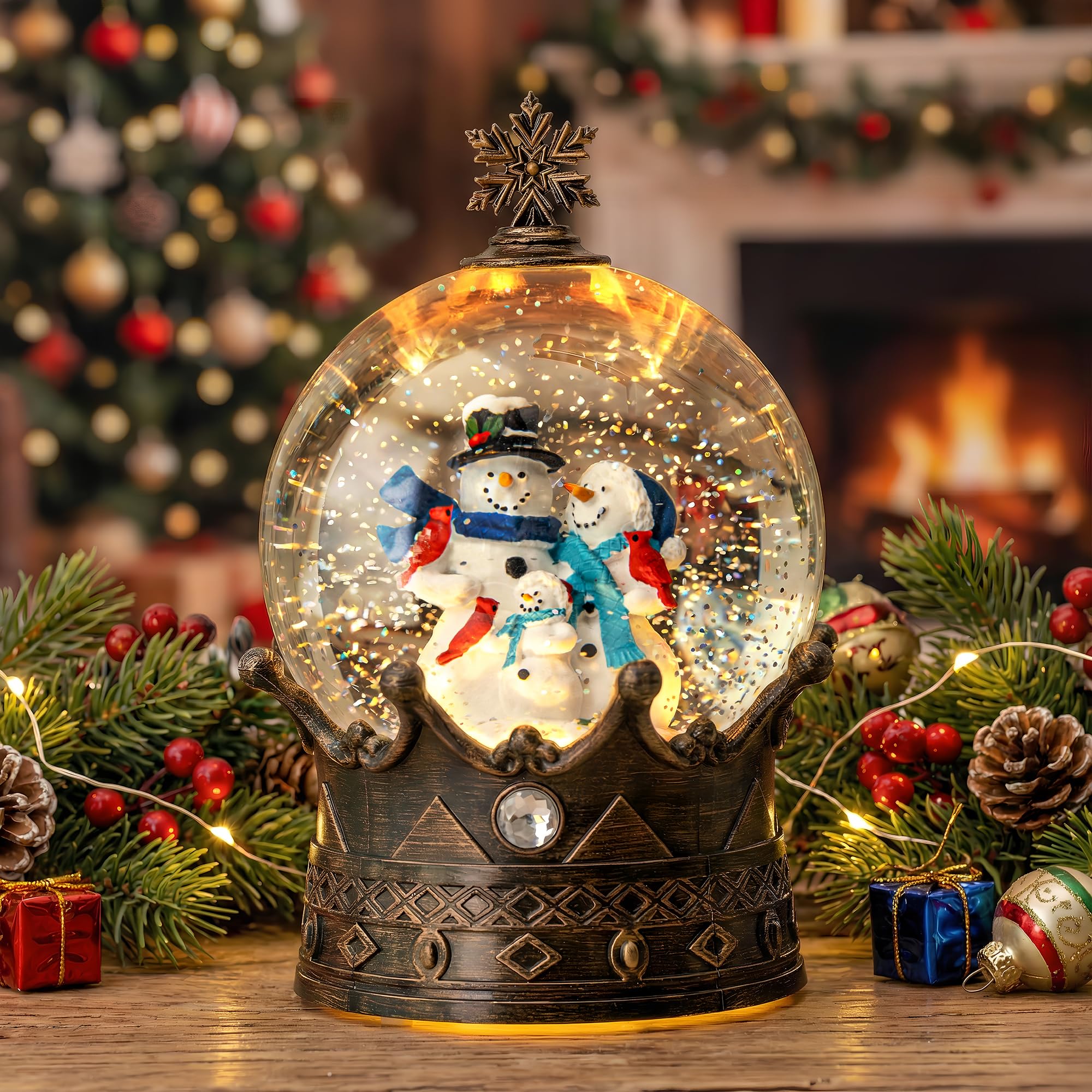 Globo de Nieve Iluminado para decoración de Navidad, muñeco de Nieve, Corona Musical Familiar, Linterna de Globo de Nieve con Purpurina giratoria, Regalos y Decoraciones de Fiesta de Navidad