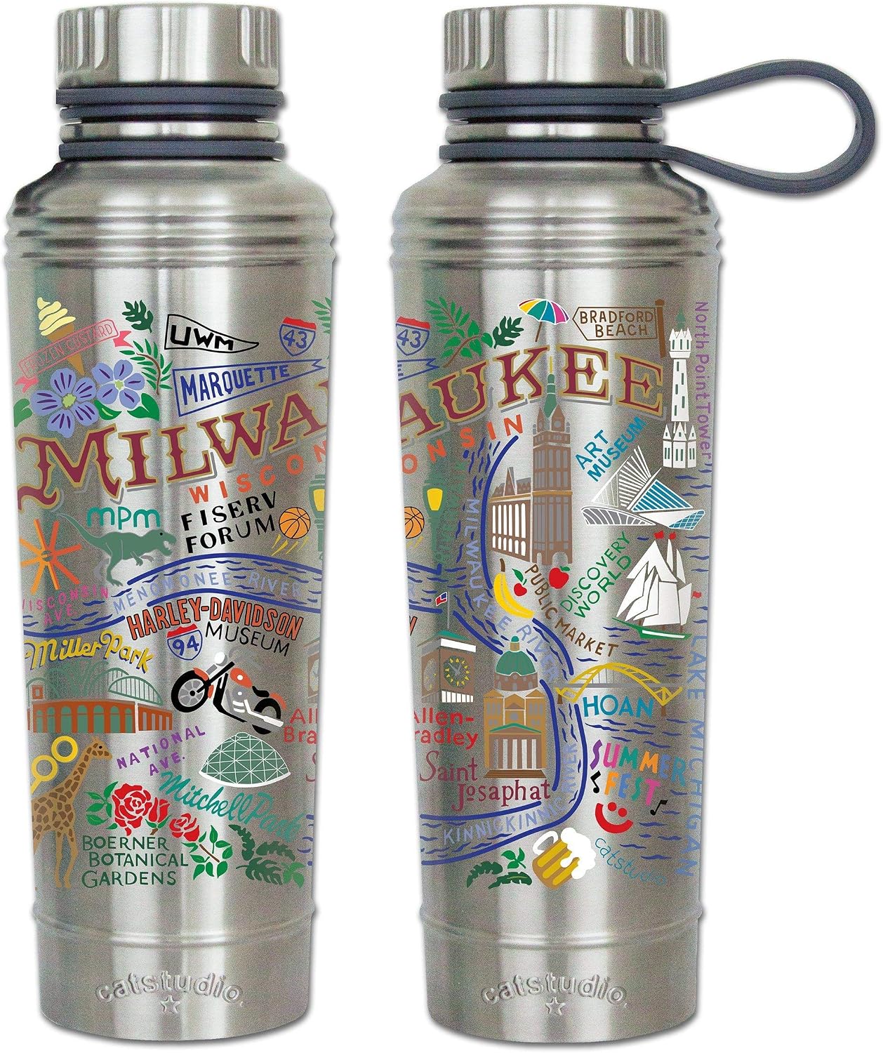 Catstudio Milwaukee Stainless Steel Water Bottle | Triple Wall Insulation With Non Slip Bottom | Great For Running, Hiking, Sports, & Travel