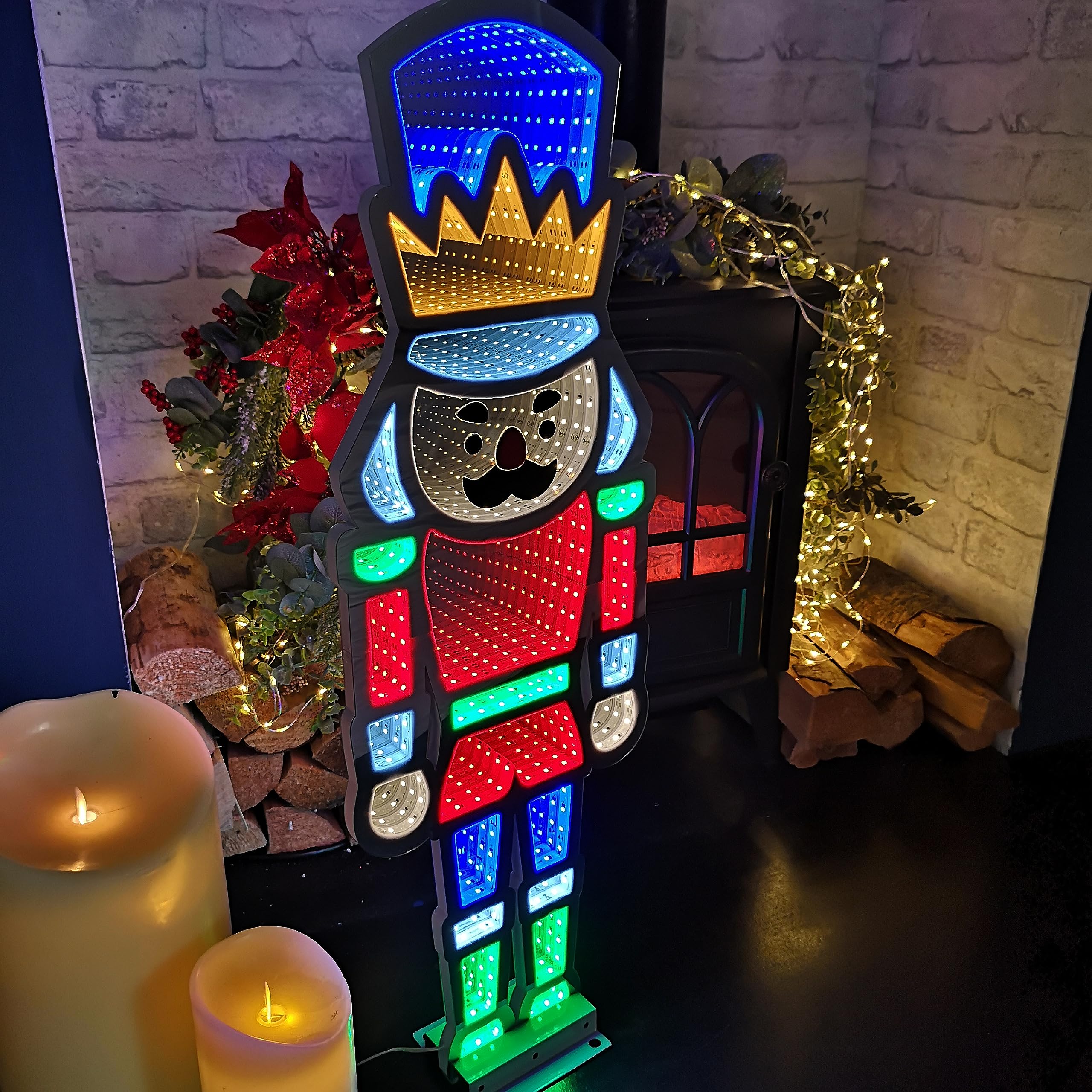 Samuel Alexander Red Multi-Colou Led Infinity Standing Christmas Nutcracker Decoration With Metal Base 74Cm