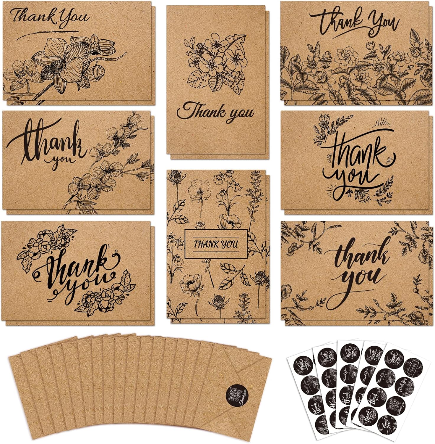 Buy Paper Master 144 Bulk Thank You Cards, 4x6 inch Brown Kraft Note