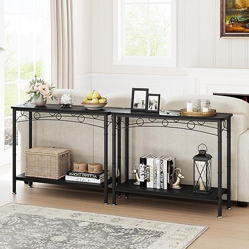 Miniatura 3 de IDEALHOUSE Nueva mesa consola 2024 mesa de sofá retro con almacenamiento, mesa de entrada de 2 niveles con MDF y metal, diseño elegante para sala de