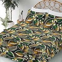 Vista 4 de Ambesonne Forest Sheet Set, Fantasy Jungle Floral Ornaments and Leaves Exotic Print Artwork, Fitted and Flat Sheet with Pillowcases Bedding Accent 4