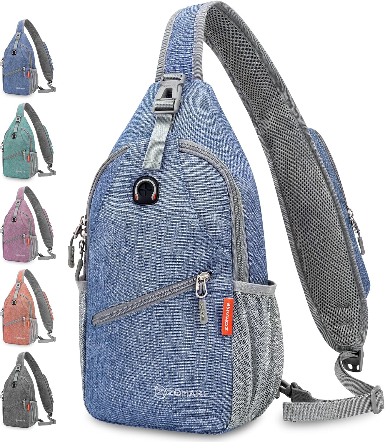 ZOMAKE Sling Bag,Small Crossbody Sling Backpack,Water Resistant Shoulder Daypack for Travel,Anti Thief Chest Bag for Hiking(Light Blue)