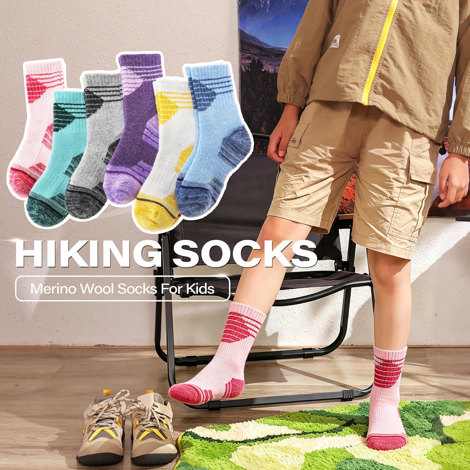 ANTSANG Kids Toddlers Boys Girls Merino Wool Hiking Athletic Crew Socks image 3
