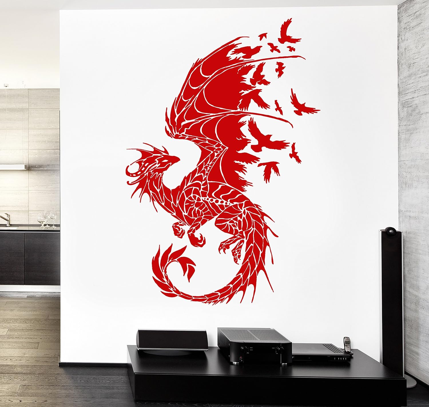 Vinyl Decal Wall Sticker Dragon Birds Fantasy Fairytale Gothic Decor for Bedroom (z2514) L 28.5 in X 44.5 in