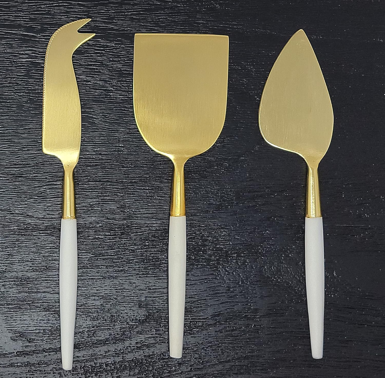 MY SWANKY HOME Elegant Designer Cheese Knife Set 3 Spreader Gold White Charcuterie Contemporary
