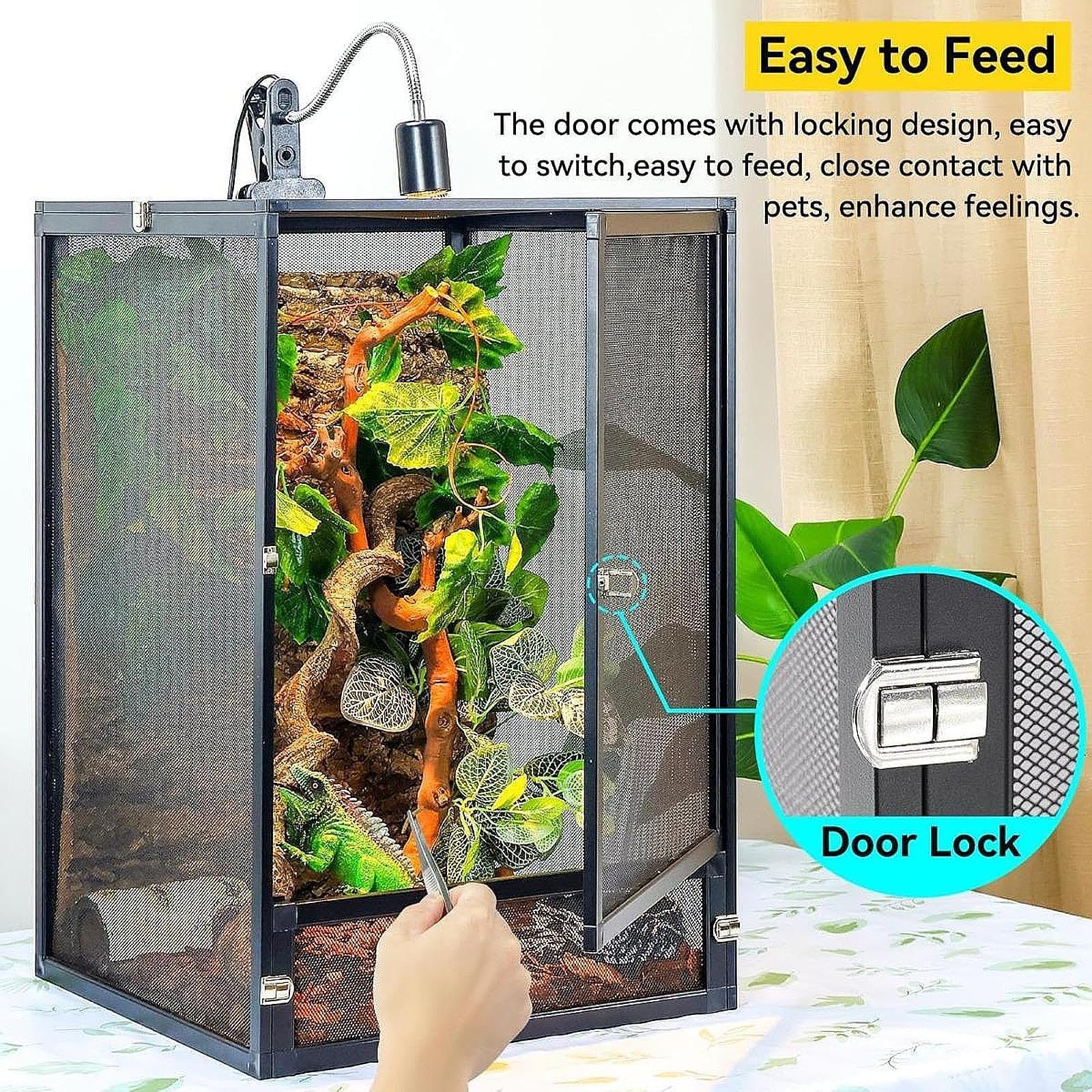 Jaula de Malla de Aluminio para Serpientes, Terrario para Reptiles, Estuche Resistente de Aleación de Aluminio, Alojamiento Profesional para Camaleone, 43x43x66cm