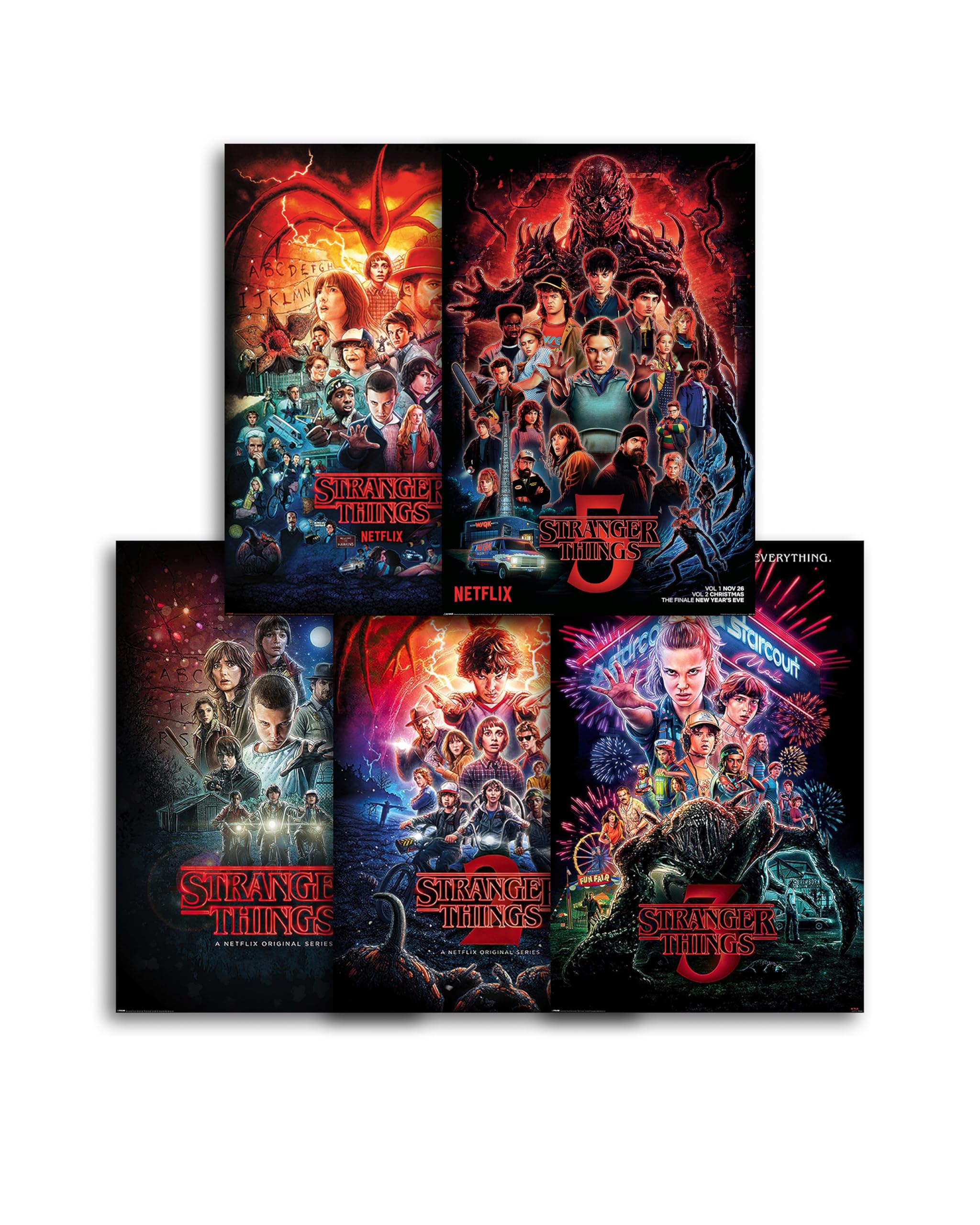 Pyramid International Stranger Things Poster Set 5er – Alle 5 Staffeln als Plakate | je 61 × 91,5 cm – Retro-Look für Nerd-Wall, Gaming-Room & Home-Cinema