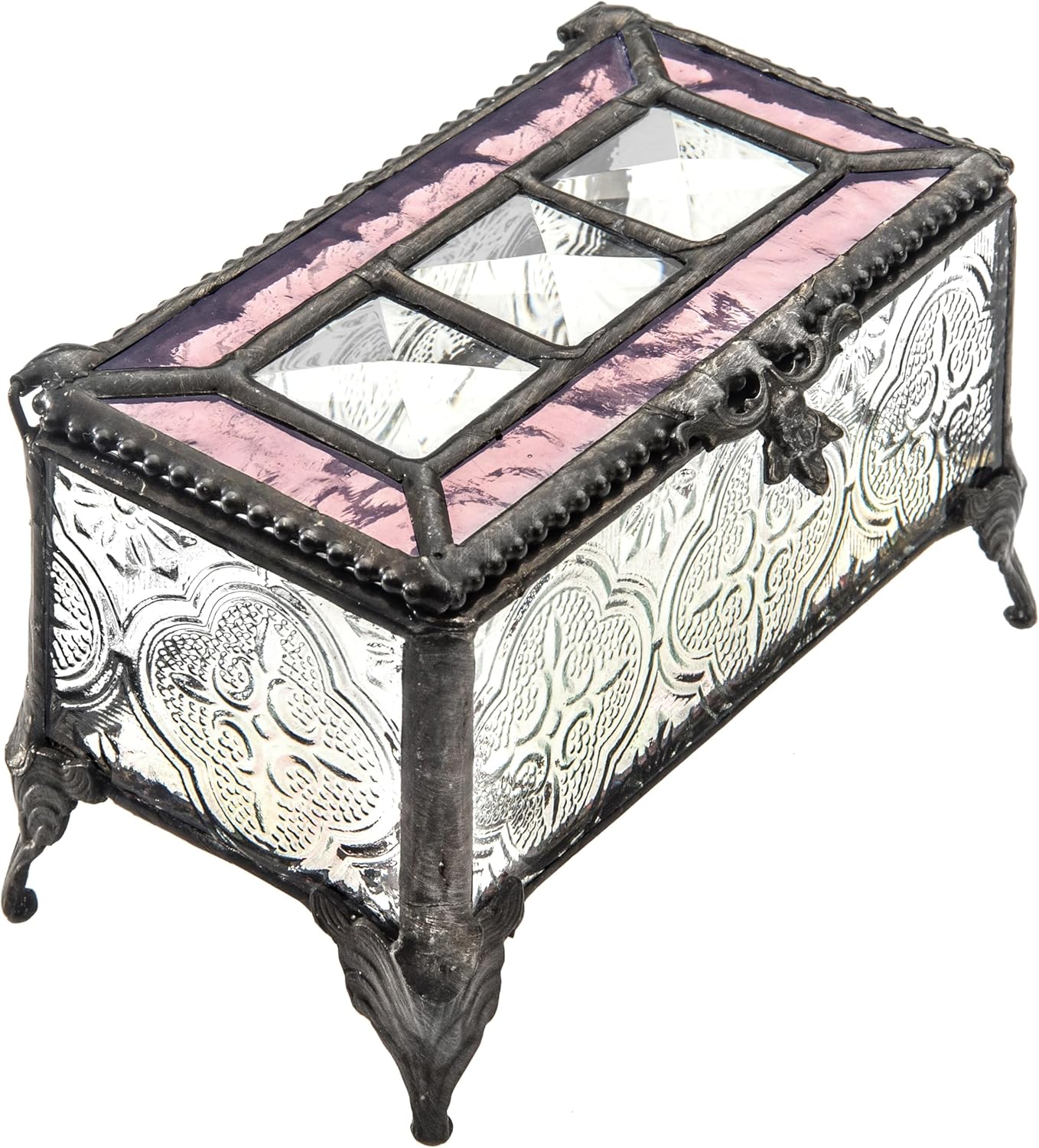 J Devlin - Vintage Stained Glass Jewelry Box Trinket Keepsake Display - Box 514 (Pink)