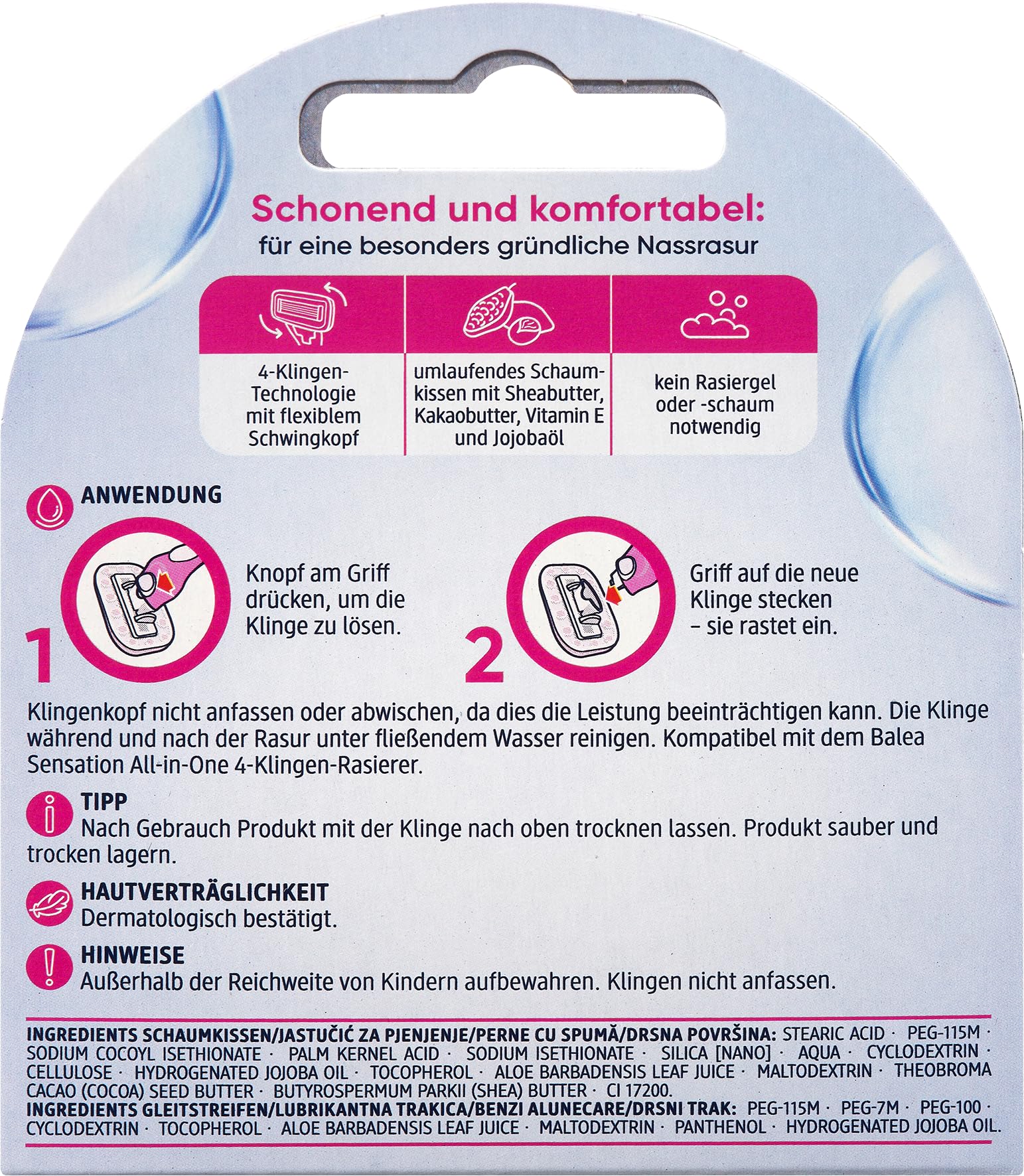 Balea Sensation - Lame di ricambio per rasoi da donna, 3 lame di ricambio per rasoio da donna, senza gel o schiuma