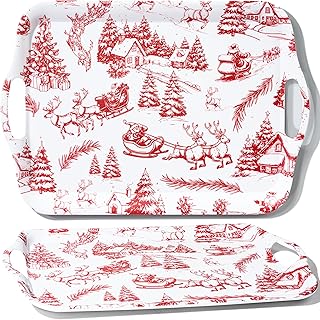 ONEderful 2-Piece Christmas Serving Tray 18x13 Inch Winter Wonderland Platters with Handles, Large Holiday Serving Platters for Xmas Winter Wonderland Frozen-theme Party Supplies (2,18" Extra Large)
