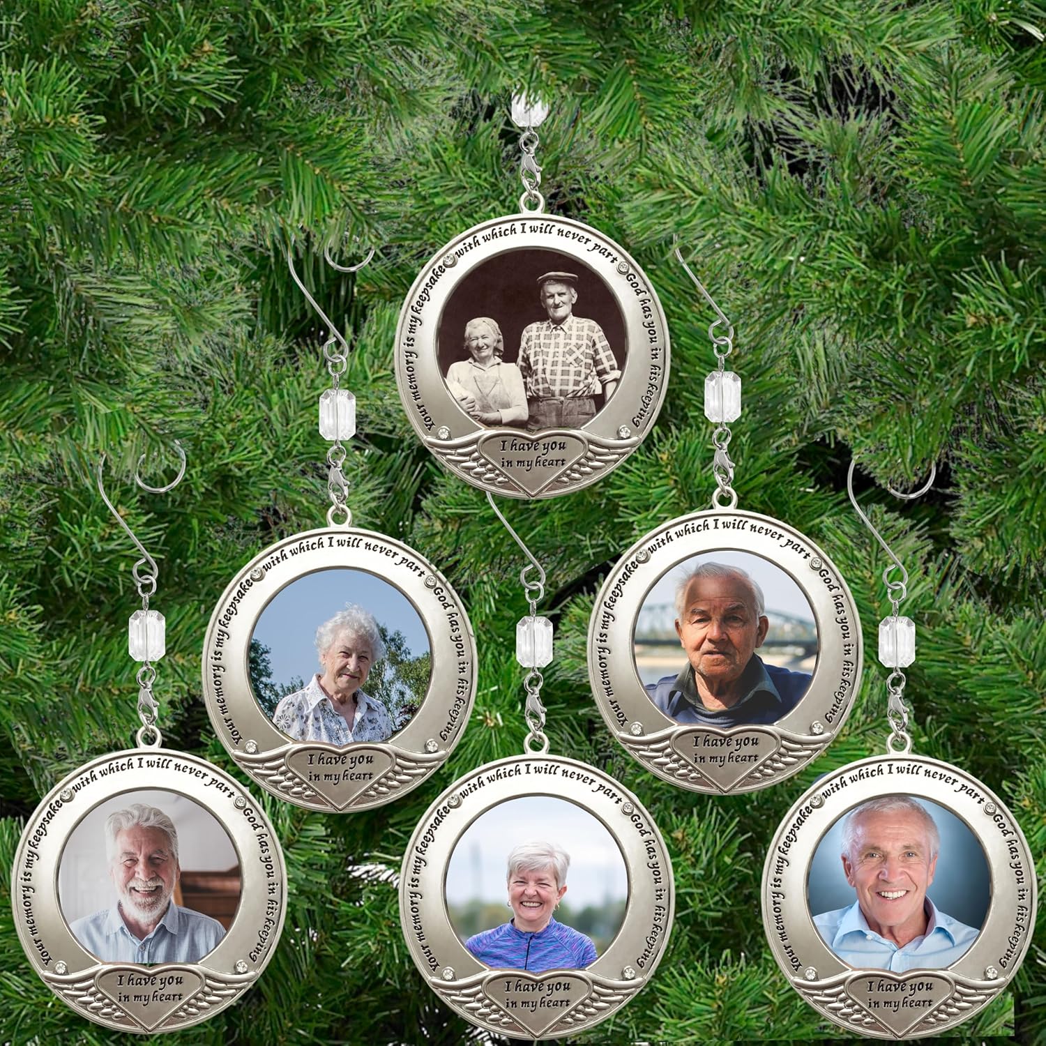 Memorial Photo Christmas Ornament - Bereavement Gift - Engraved with Your Memory is My Keepsake - Loss of a Loved One - Remembrance - 6 Pack - 3" D - Holds a 2.25" D Picture