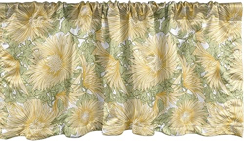 Miniatura 3 de Ambesonne Cenefa de ventana japonesa, patrón floral de naturaleza oriental con flores de crisantemo, cenefa de cortina para decoración de cocina y