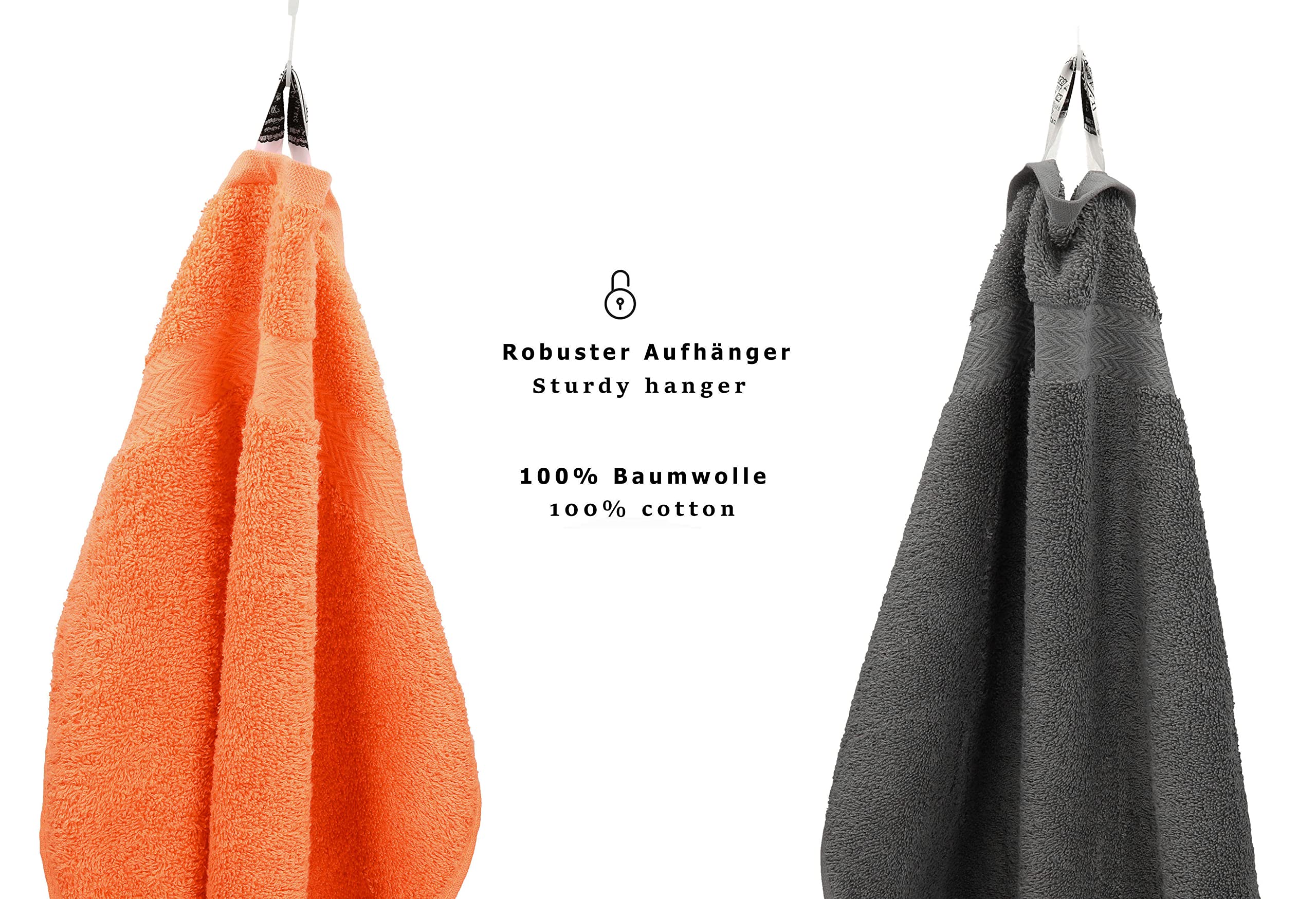 Betz Juego de Toallas de 10 Piezas 2 Toallas de baño 4 Toallas de Mano 2 Toallas para Invitados 2 Manoplas de baño 100% algodón Toalla Ducha baño Mano Premium de Color Gris Antracita y Naranja