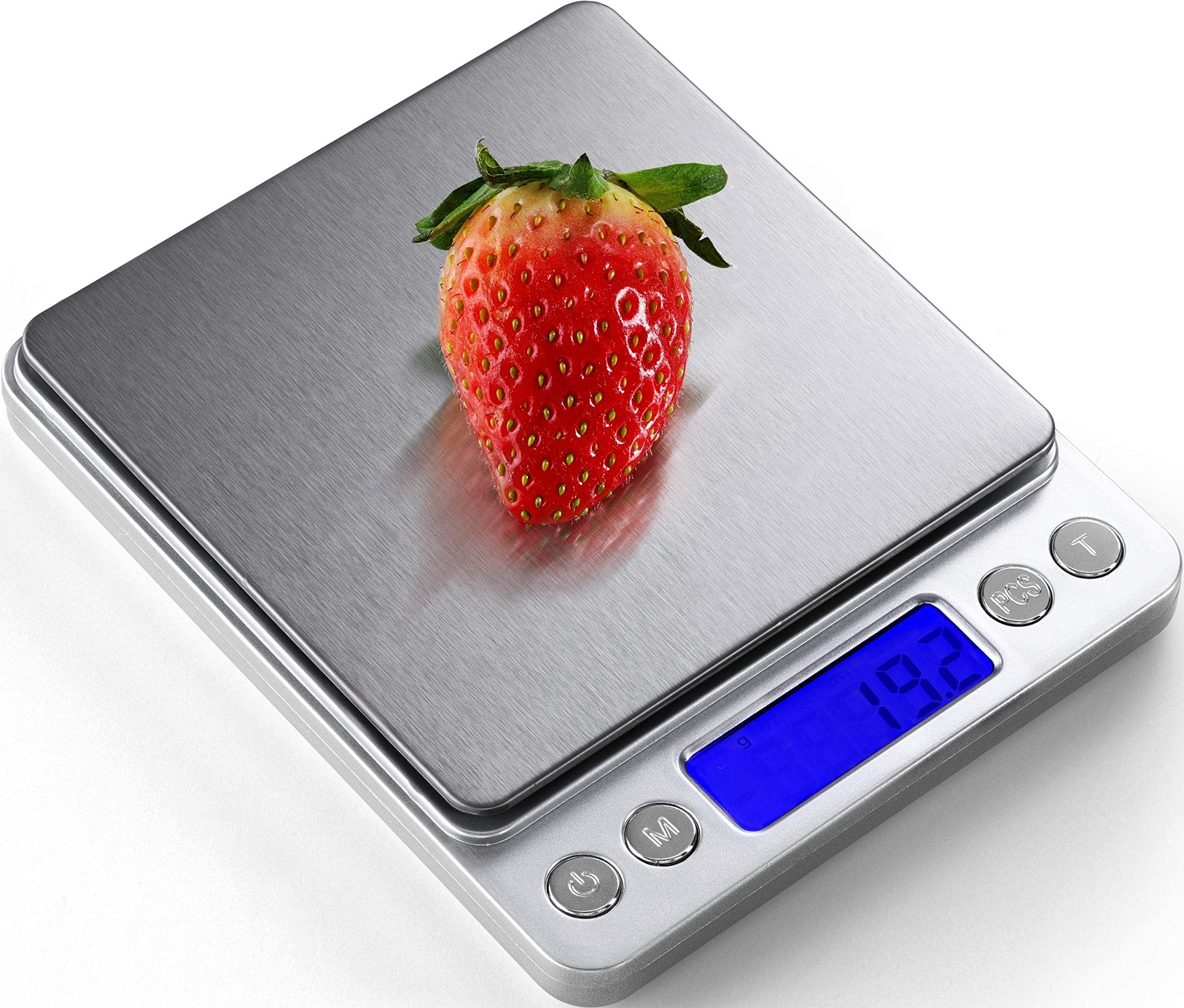 Digital Kitchen Scale 3000g / 0.1g ; Mini Pocket Jewelry Scale, Food Scale for Kitchen, 2 Trays, 6 Units, Auto Off, Tare, PCS Function, Stainless Steel, Batteries Included…