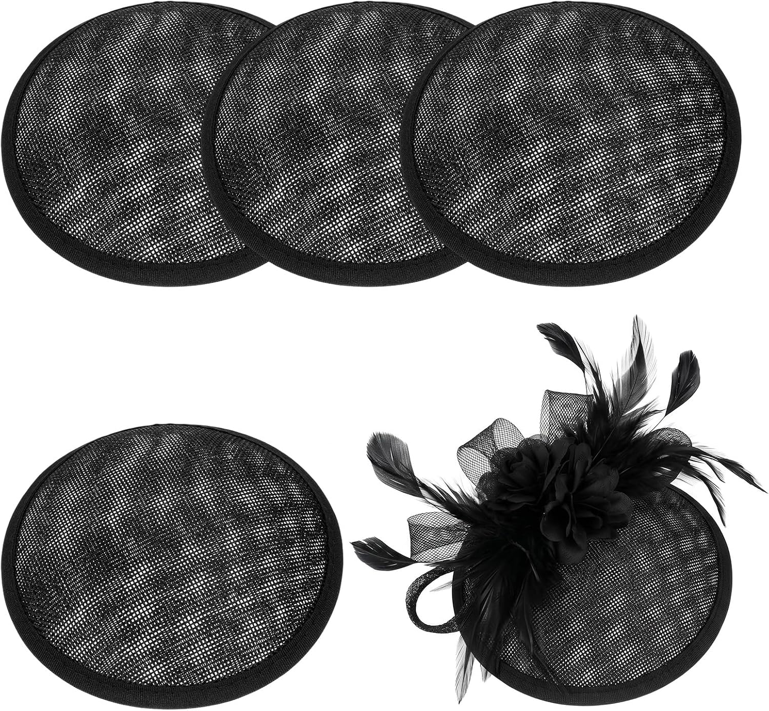 4 Pcs Fascinator Base,13 CM Round Hat Base,Thick: 2 CM Black | Black Linen Mesh Fascinator Hat Base for Wedding Party,Cocktail,Millinery Hat DIY Making