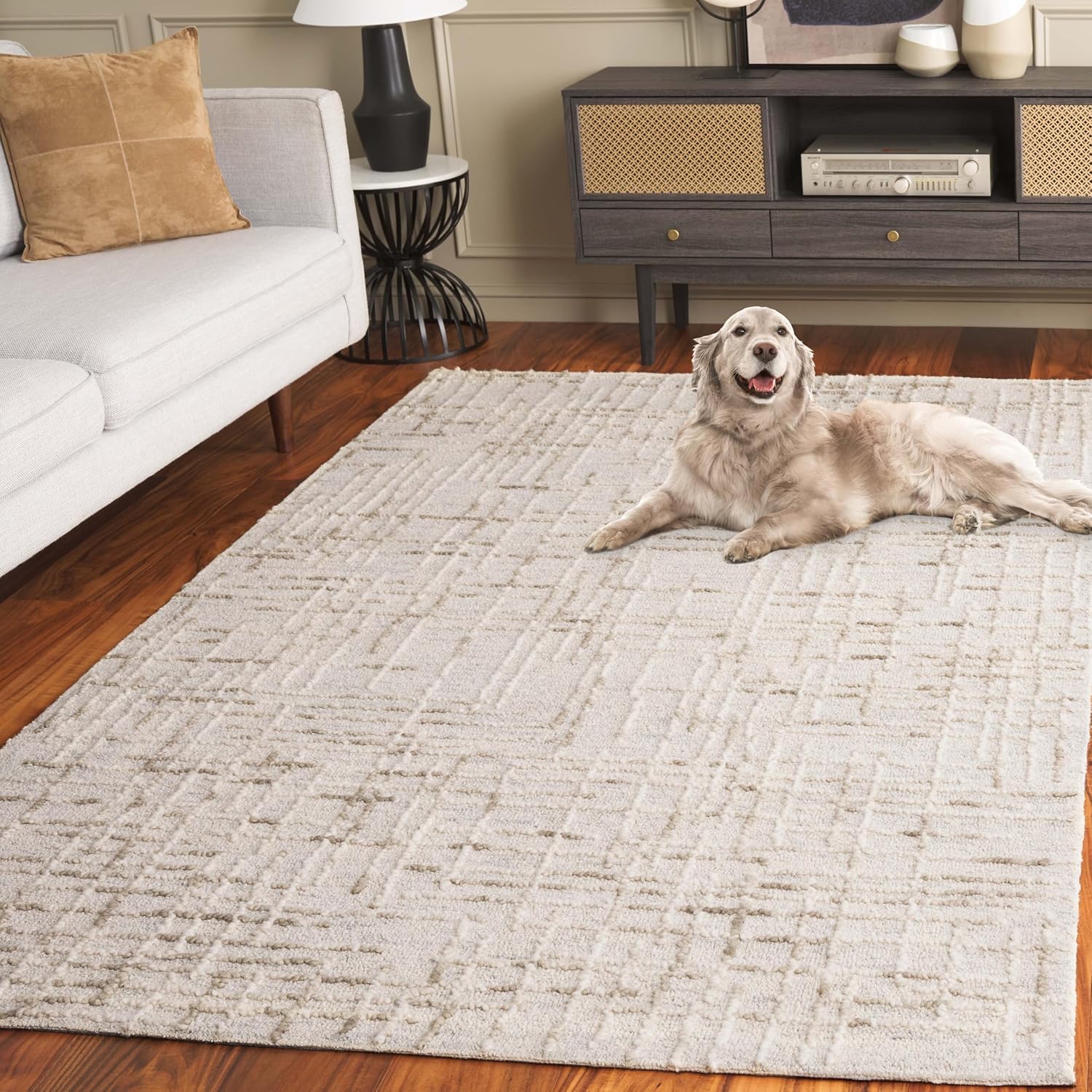 SAFAVIEH Abstract Collection Area Rug - 6' x 9', Grey & Sage, Textured Design, Handmade Wool, Ideal for The Living Room, Bedroom, Dining Room (ABT280W-6)