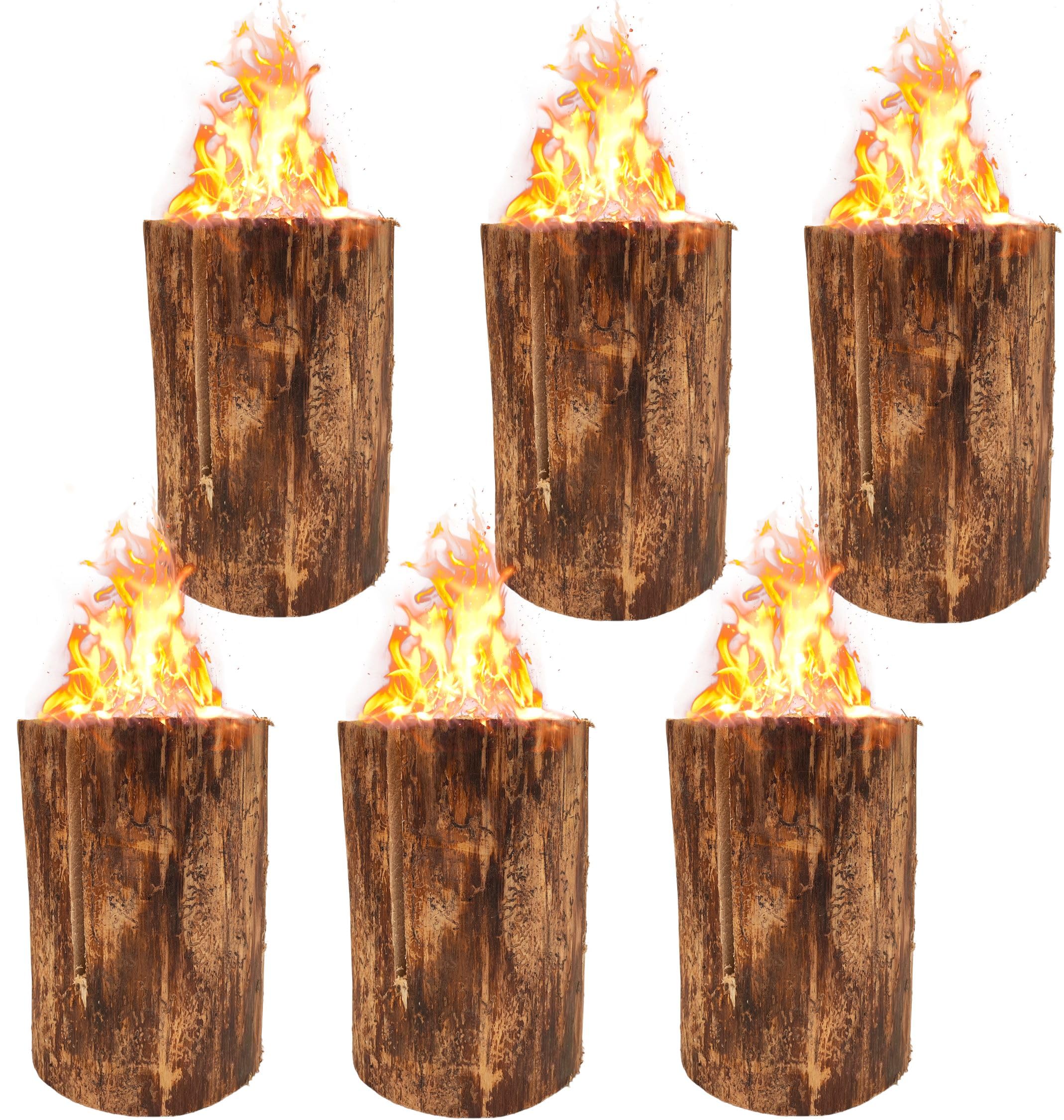 Jack's Schwedenfeuer 6 Stück Baumfackel 25cm Höhe Ø17-24cm Schwedenfackel bis 2h Brenndauer Holz Natur
