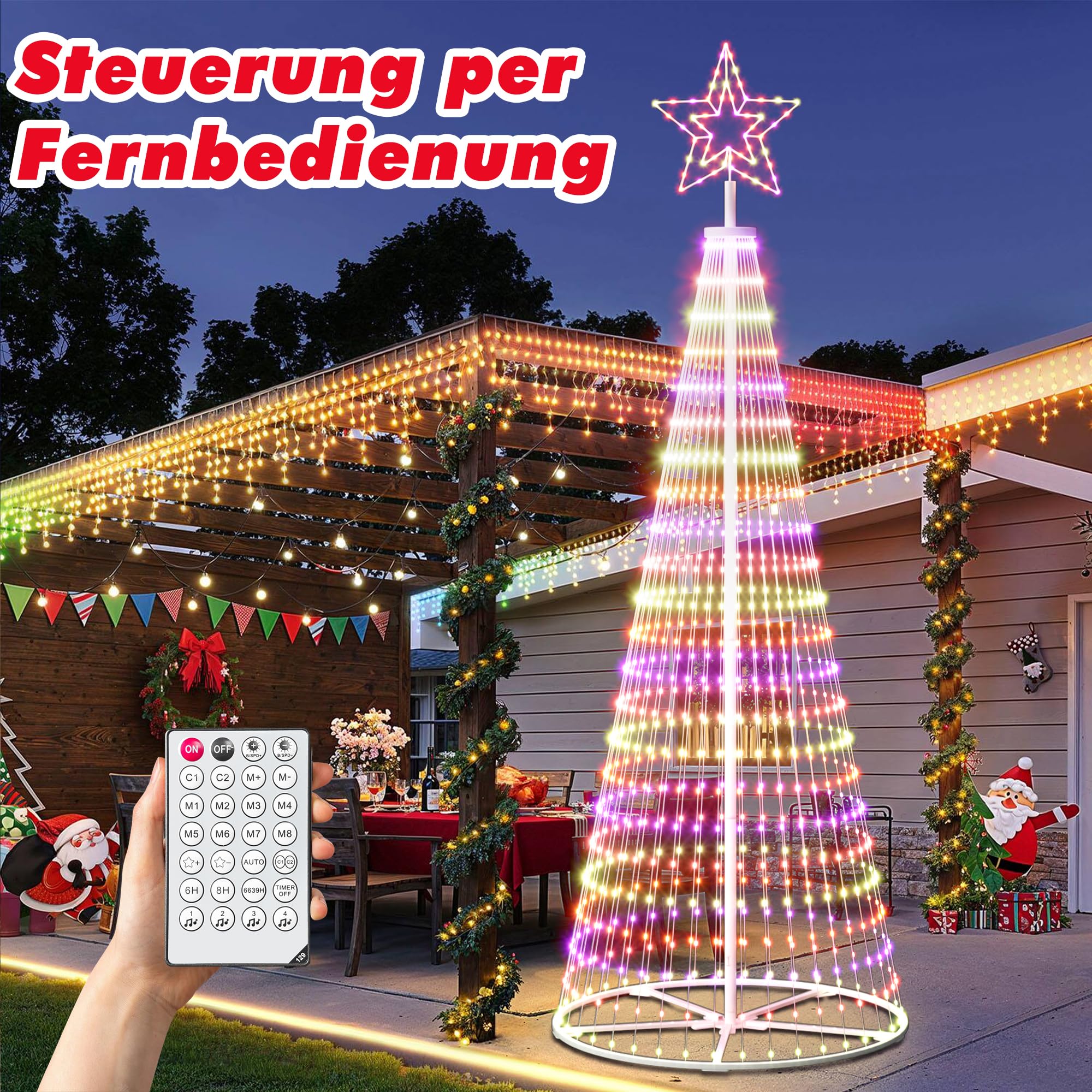 3,6M LED Weihnachtsbaum Metall Außen, Weihnachtsdeko Lichterbaum Outdoor - 660 LEDs mit Stern, App & Fernbedienung, Dimmbar, Timer, IP44 Wasserdicht - für Garten, Rasen (Warmweiß)