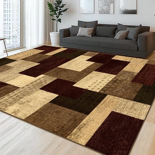 QDUIDU Modern Geometric Patchwork Indoor Red Area Rug