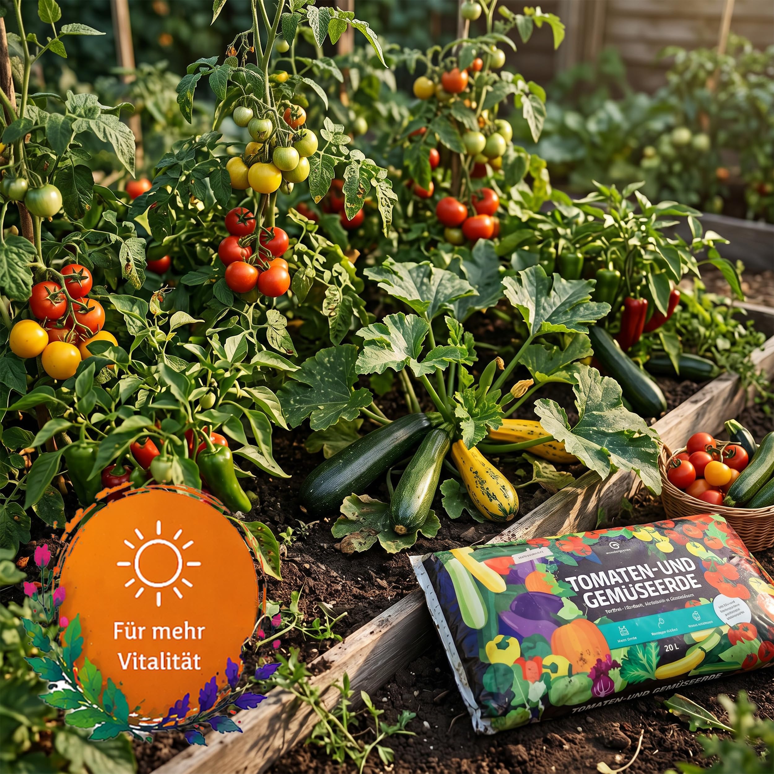 6X 20L Bio Tomaten- & Gemüseerde torffrei – Mit Pflanzenkohle – Wundergarten – Erde für Tomaten, Gemüse & Hochbeet – Weniger Gießen & Düngen