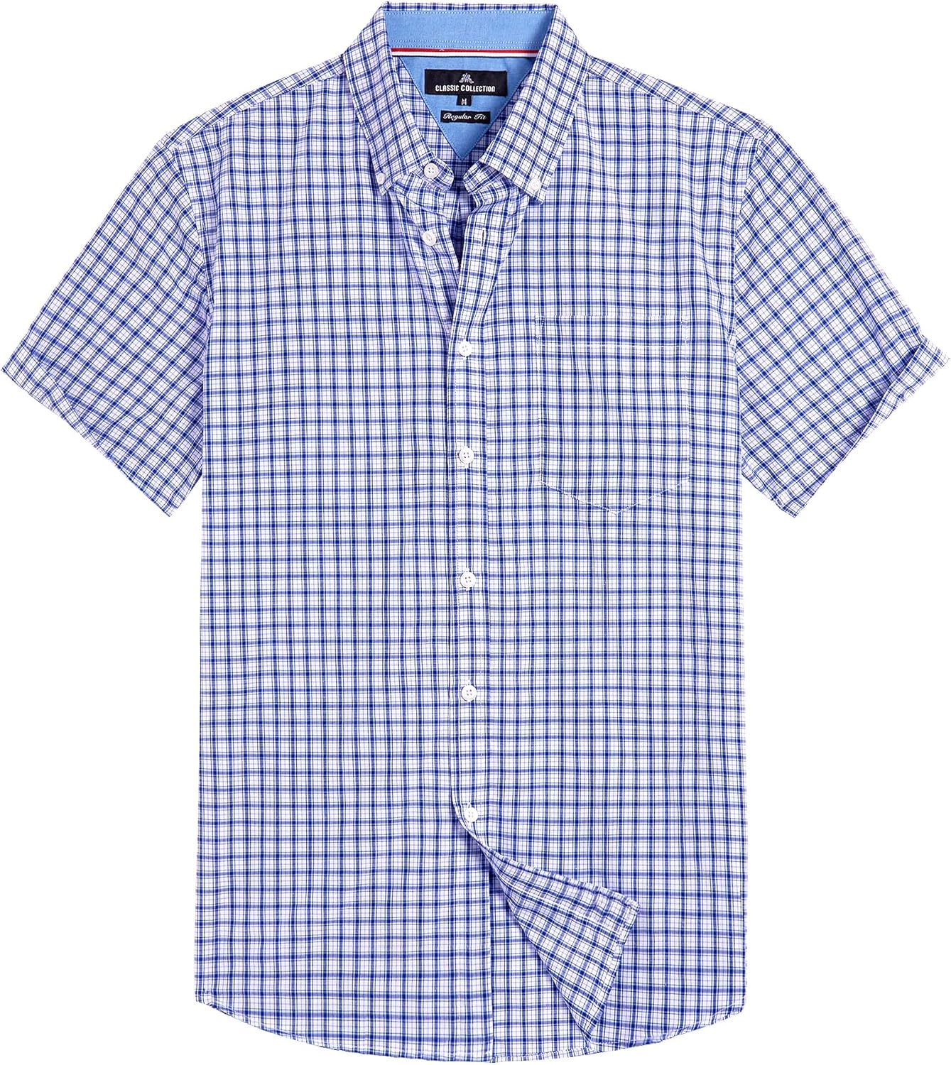 Alimens & Gentle Mens Plaid Short Sleeve Button Down Shirts Cotton Regular Fit Casual Gingham Shirts