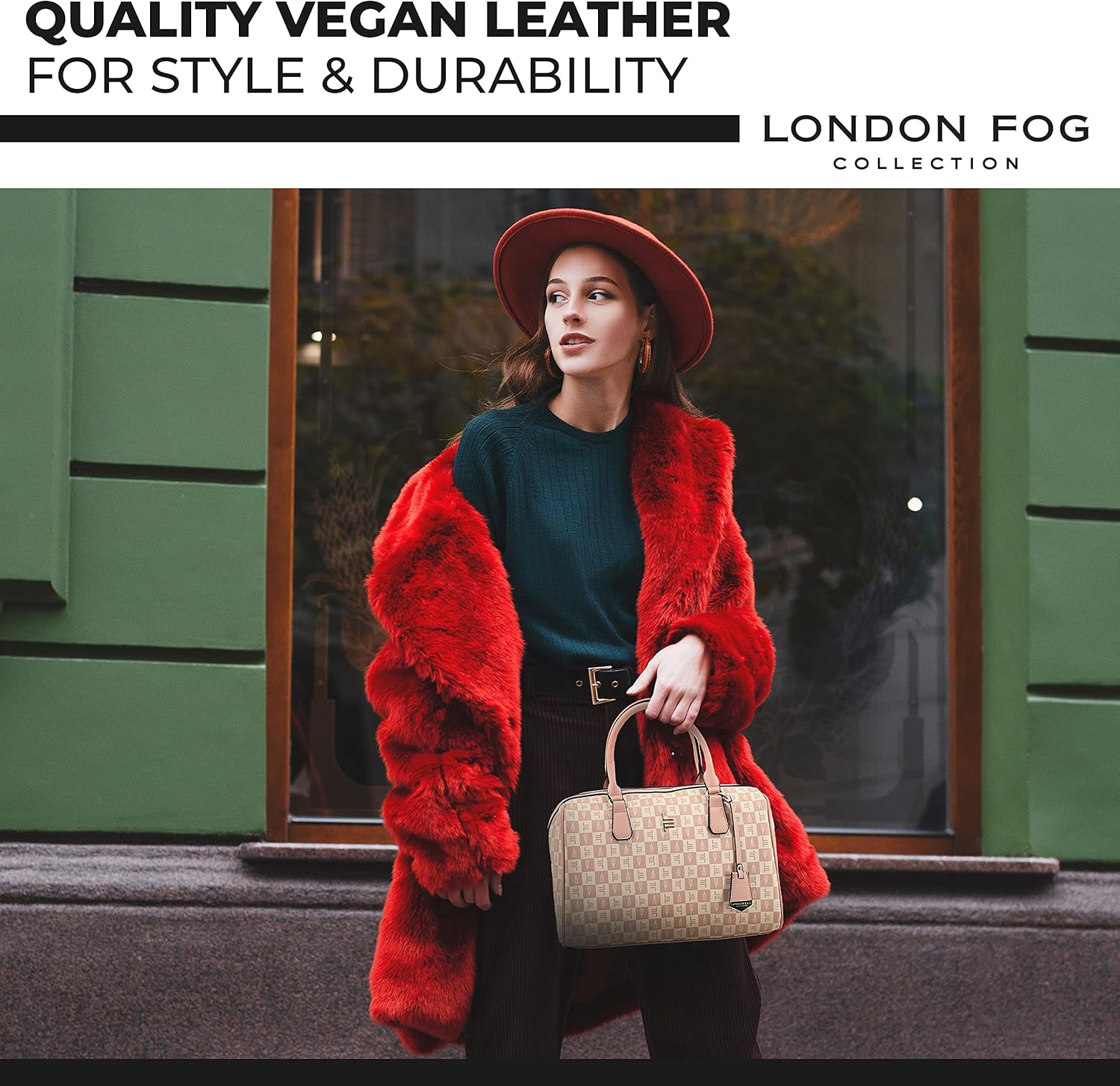 LONDON FOG CALLA Handbag for Women, Barrel Bag Vegan Leather Purse