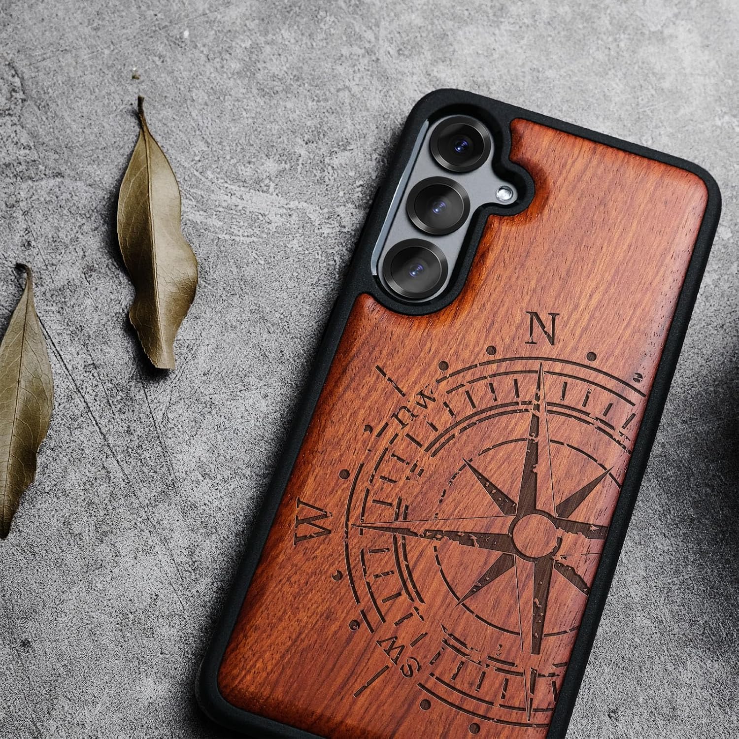 Carveit Magnetic Wooden Case for Galaxy S25+ Samsung S25 Plus Case, TPU Shockproof Cover & Wood Engraved, Compatible with MagSafe Wireless Chargers (The Incomplete Compass) Rosy