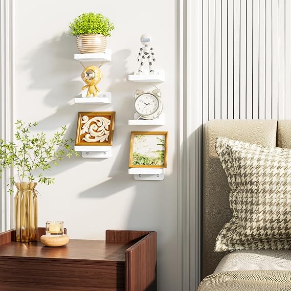 Alsonerbay Small Floating Shelves Set of 6, White Wall Display Shelves