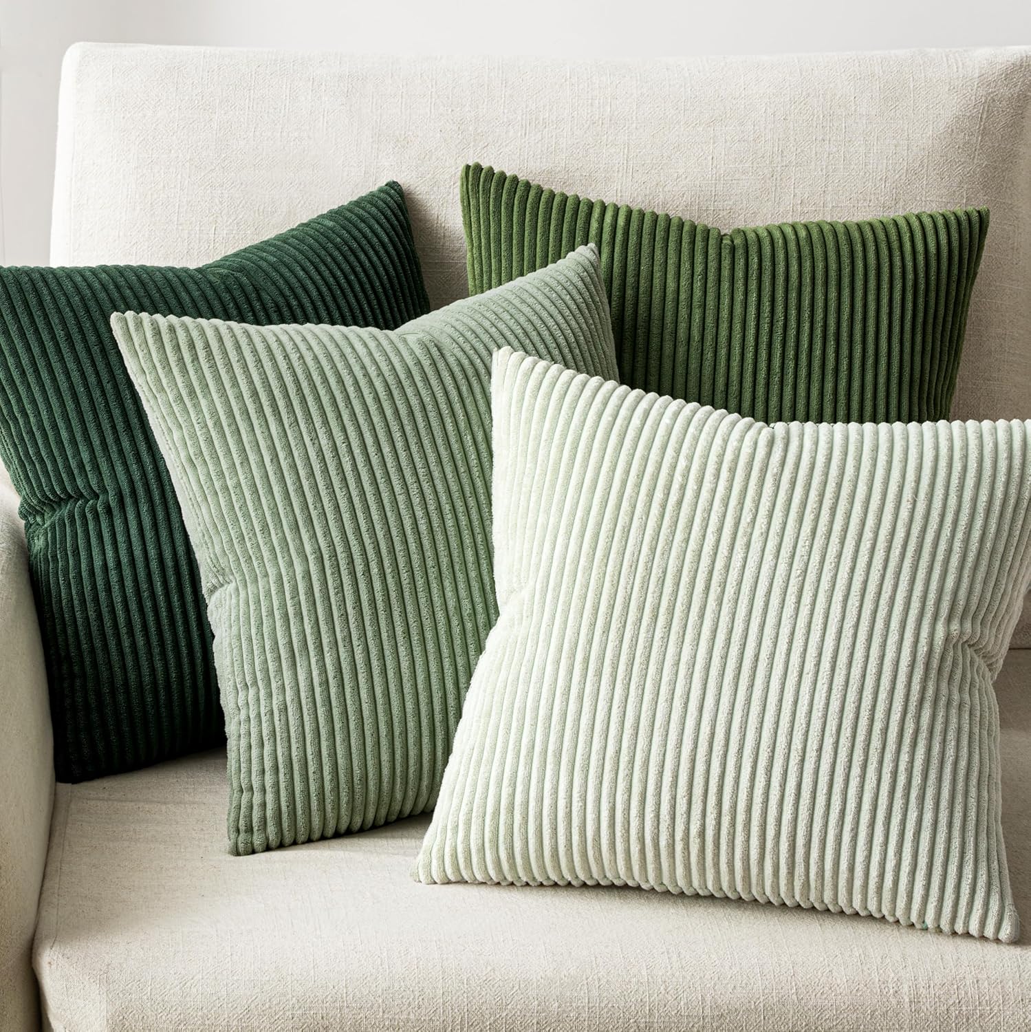 EMEMA Spring Green Decorative Throw Pillow Covers 24x24 Inch Set of 4 Boho Farmhouse Corduroy Striped Square Pillow Case,Western Modern Cushion Covers for Couch Bed Livingroom Home Decor