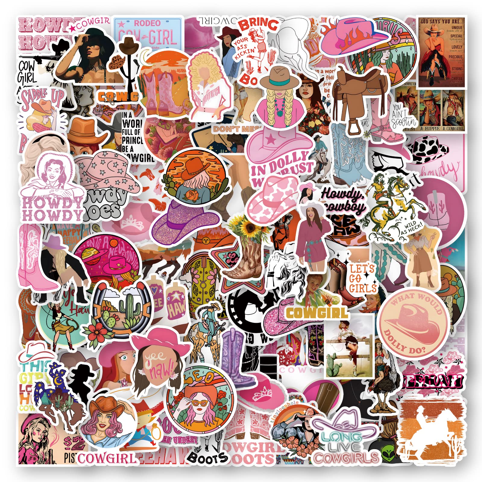 110 PCS Cowgirl Stickers Vinyl Western Stickers for Water Bottles, Cowgirl Hats, Laptops, Scrapbooking, Skateboards, Snowboards, Cowgirl Decal Gifts for Adults, Teens, Kids, Boys and Girls
