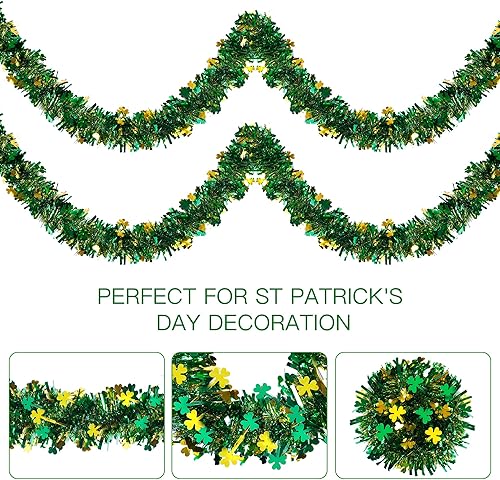 Miniatura 7 de Sggvecsy Guirnalda de oropel del día de San Patricio de 393 pies trébol de trébol guirnalda de oropel metálica para el día de San Patricio fiesta