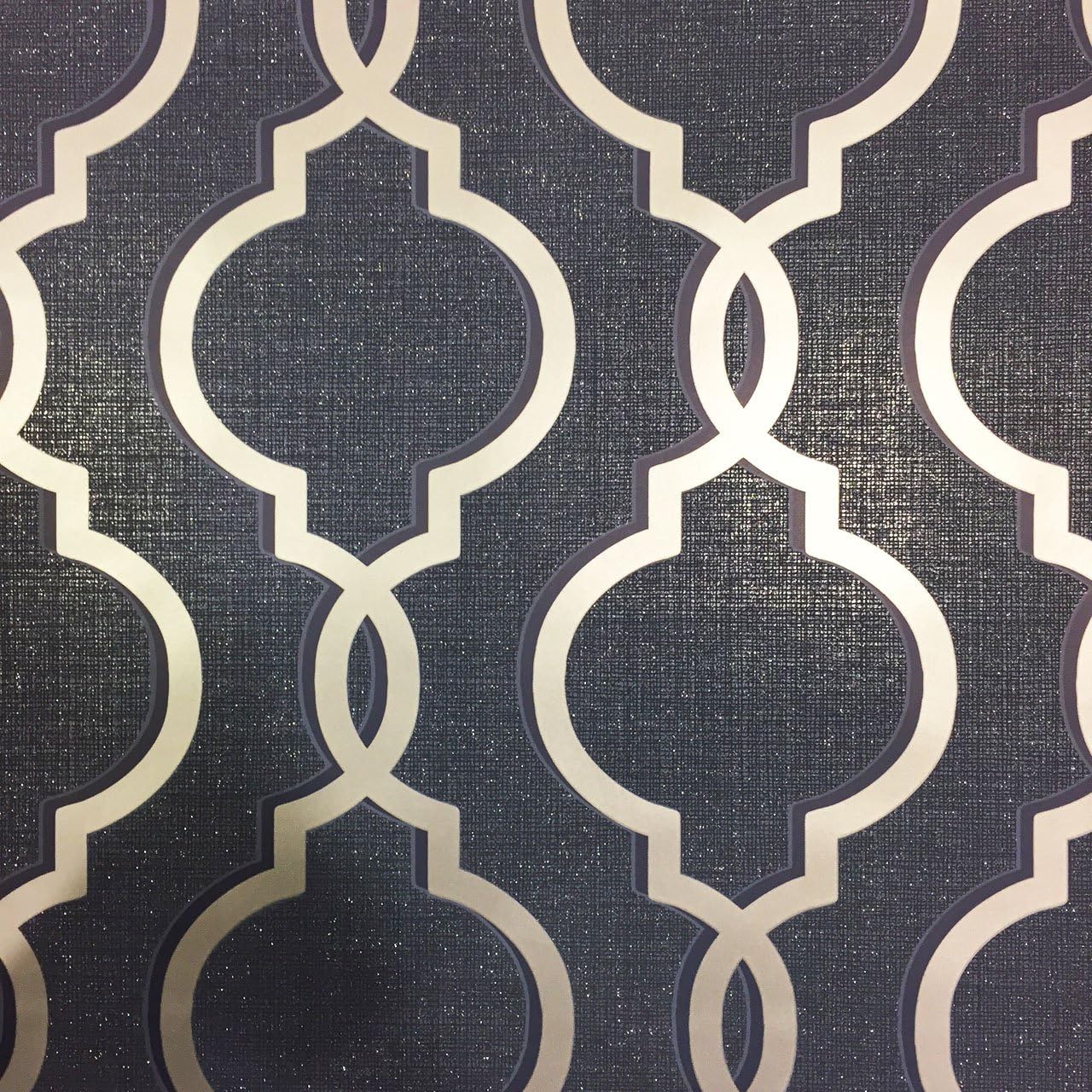 Holden Decor Laticia Geometric Trellis Wallpaper Navy Blue and Silver