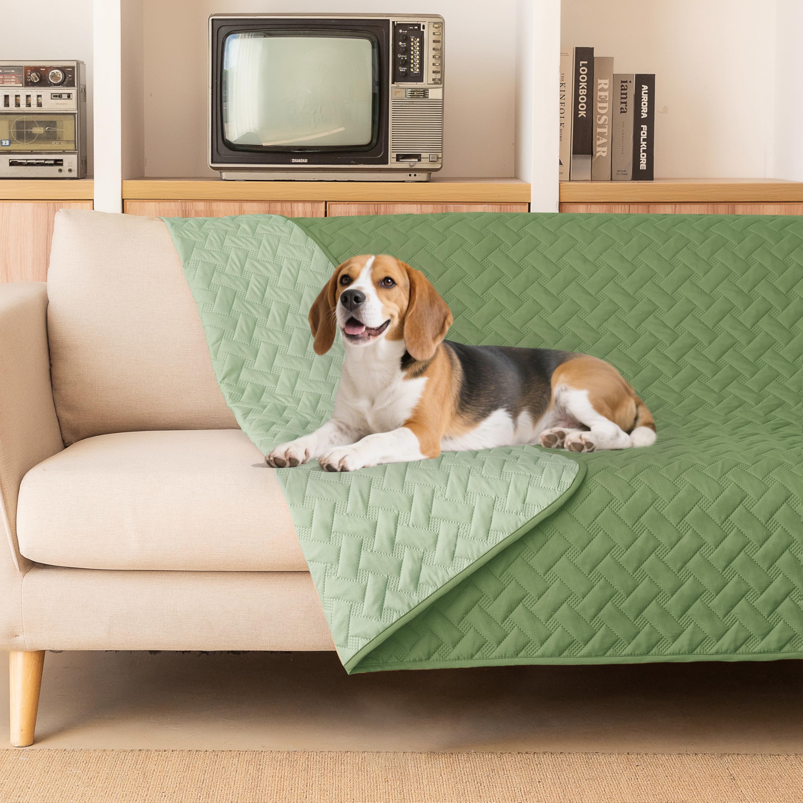 gogobunny 100% Double Sided Waterproof Dog Blanket Soft Pet Bed Cover Reversible Protect Furniture Couch Sofa Car for Puppy Cat Kids (Dark Green/Light