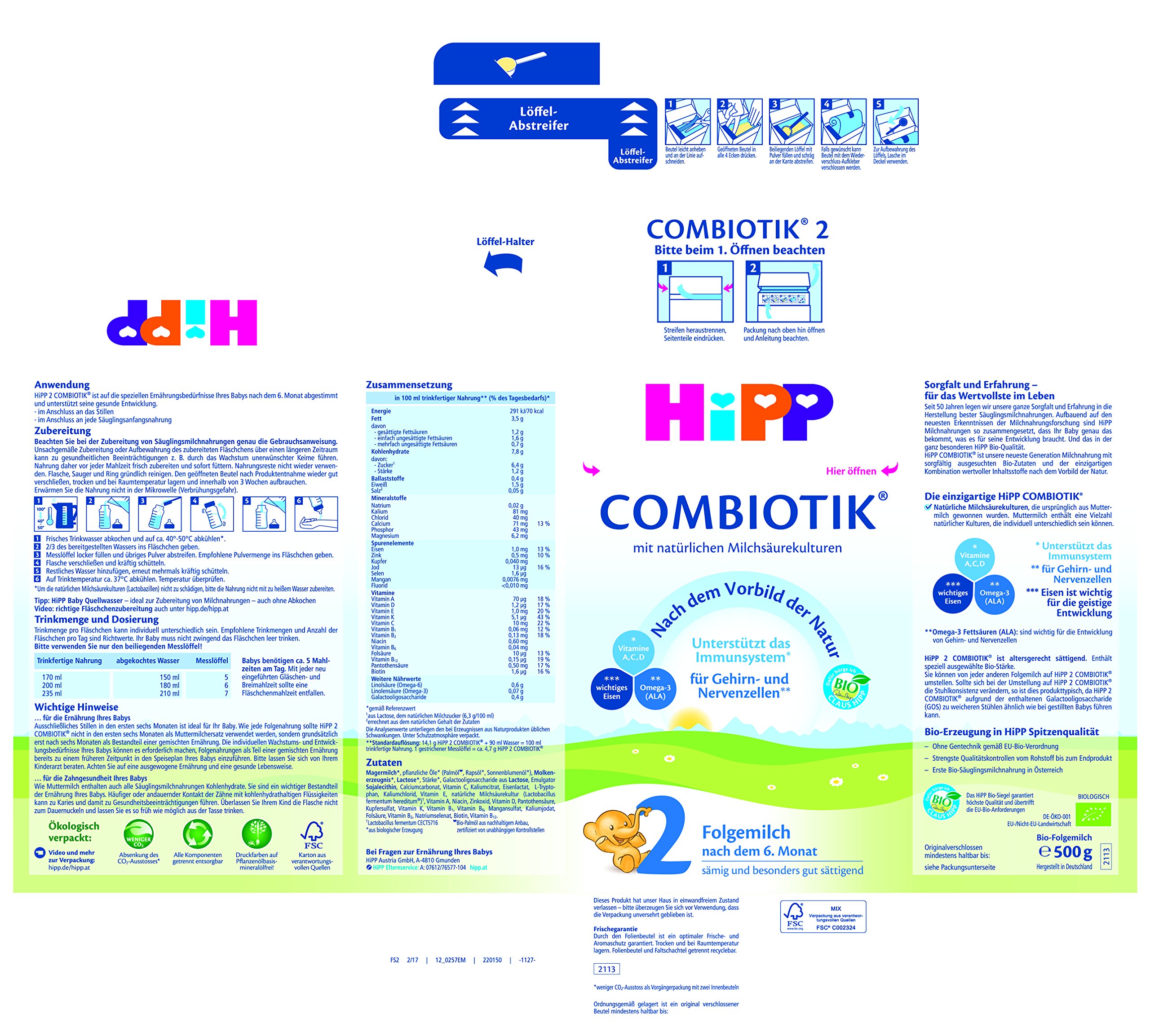 HiPP Orgánica 2 Combiotik 600g, paquete de 4 (4 x 600 g)