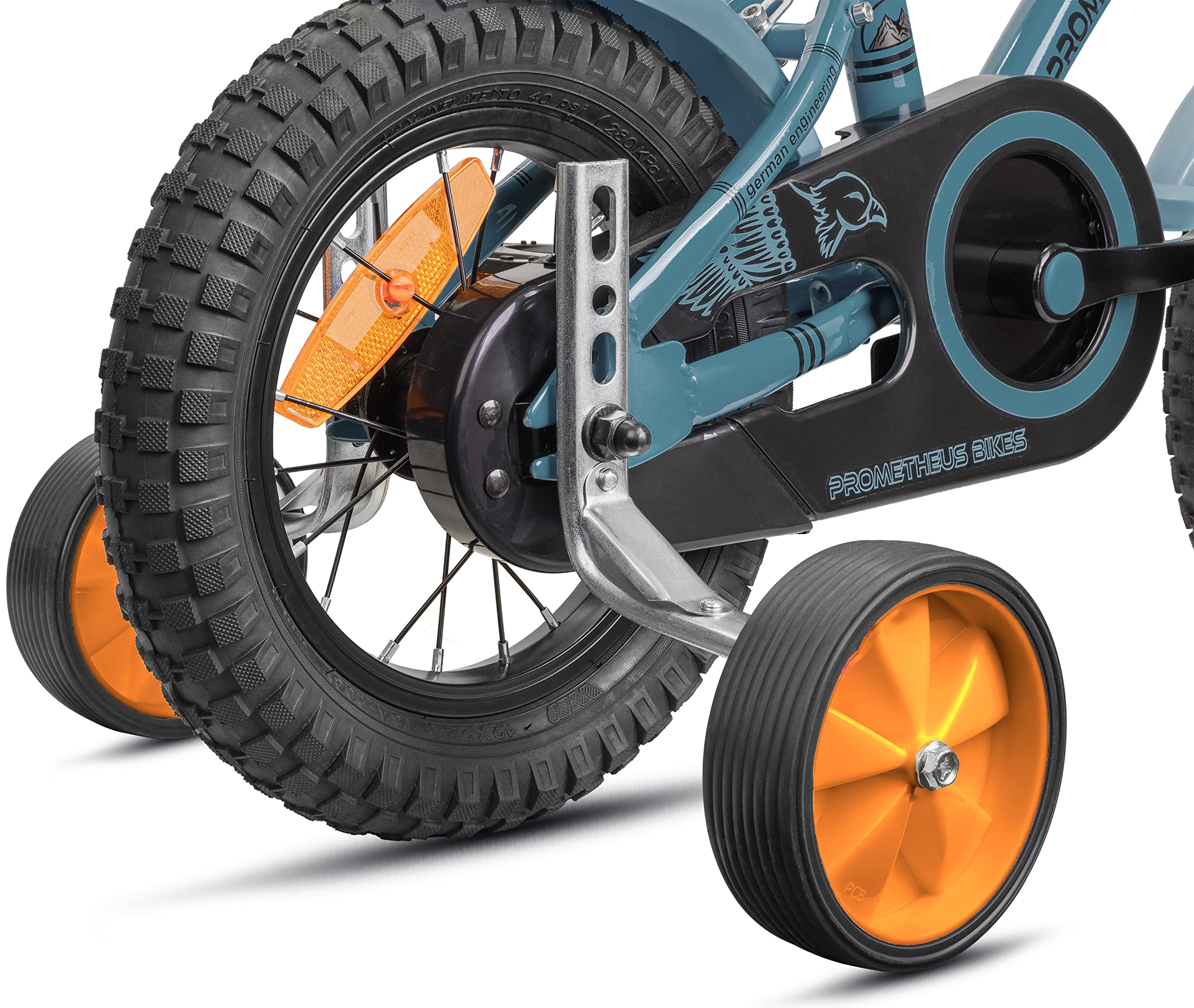 PROMETHEUS BICYCLES Rotelle bici bambino universali 12 14 16 18 pollici | Rotelle per bicicletta bambini | Ruote bici bambino - robusta struttura in acciaio con pneumatici in gomma (Arancione)