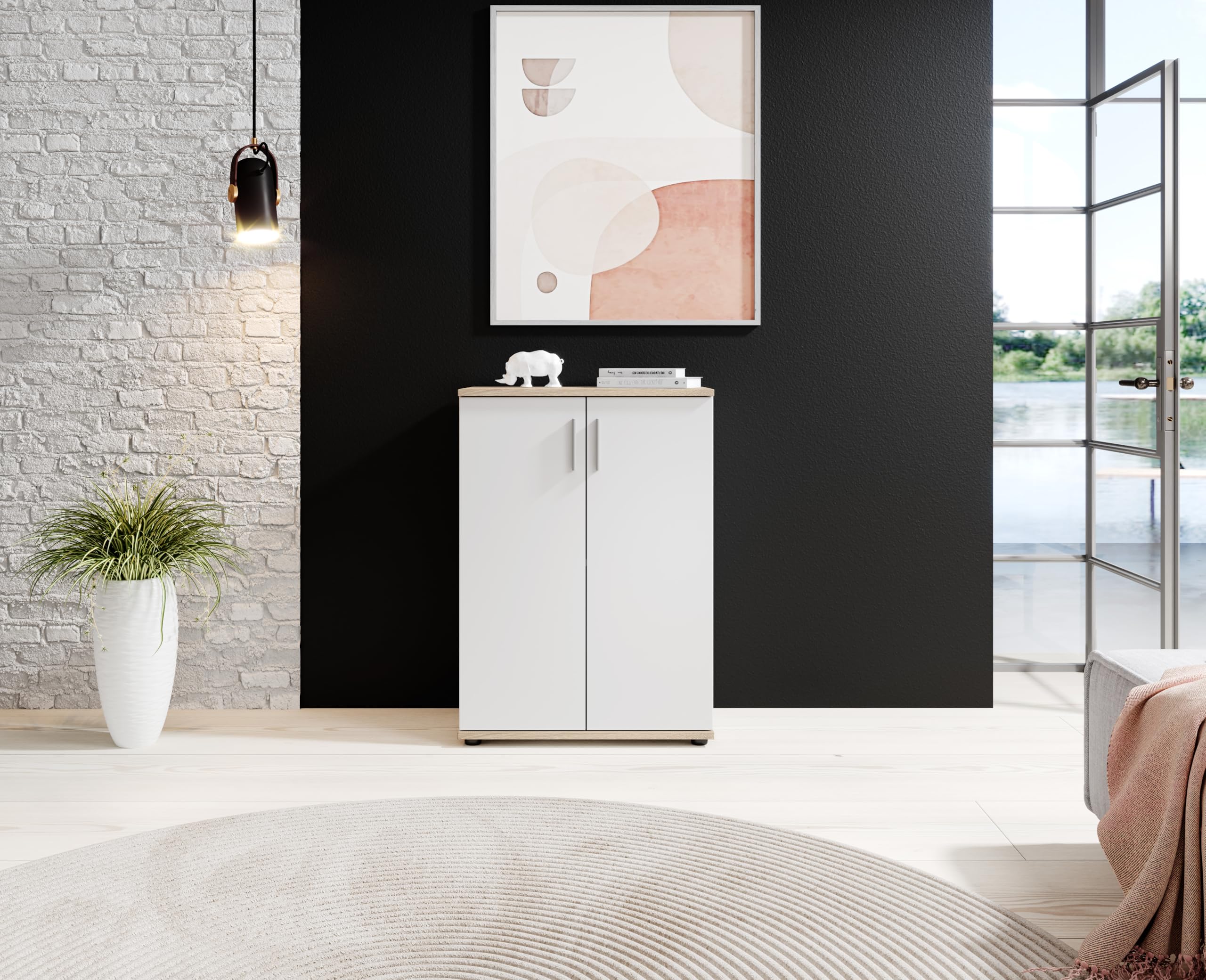Mobile Multiuso Rovere Bianco 2 Ante con Ripiano 60x35x84 cm | Armadietto in legno, 2 ante, ripiano interno, struttura compatta salvaspazio, per sala corridoio ingresso
