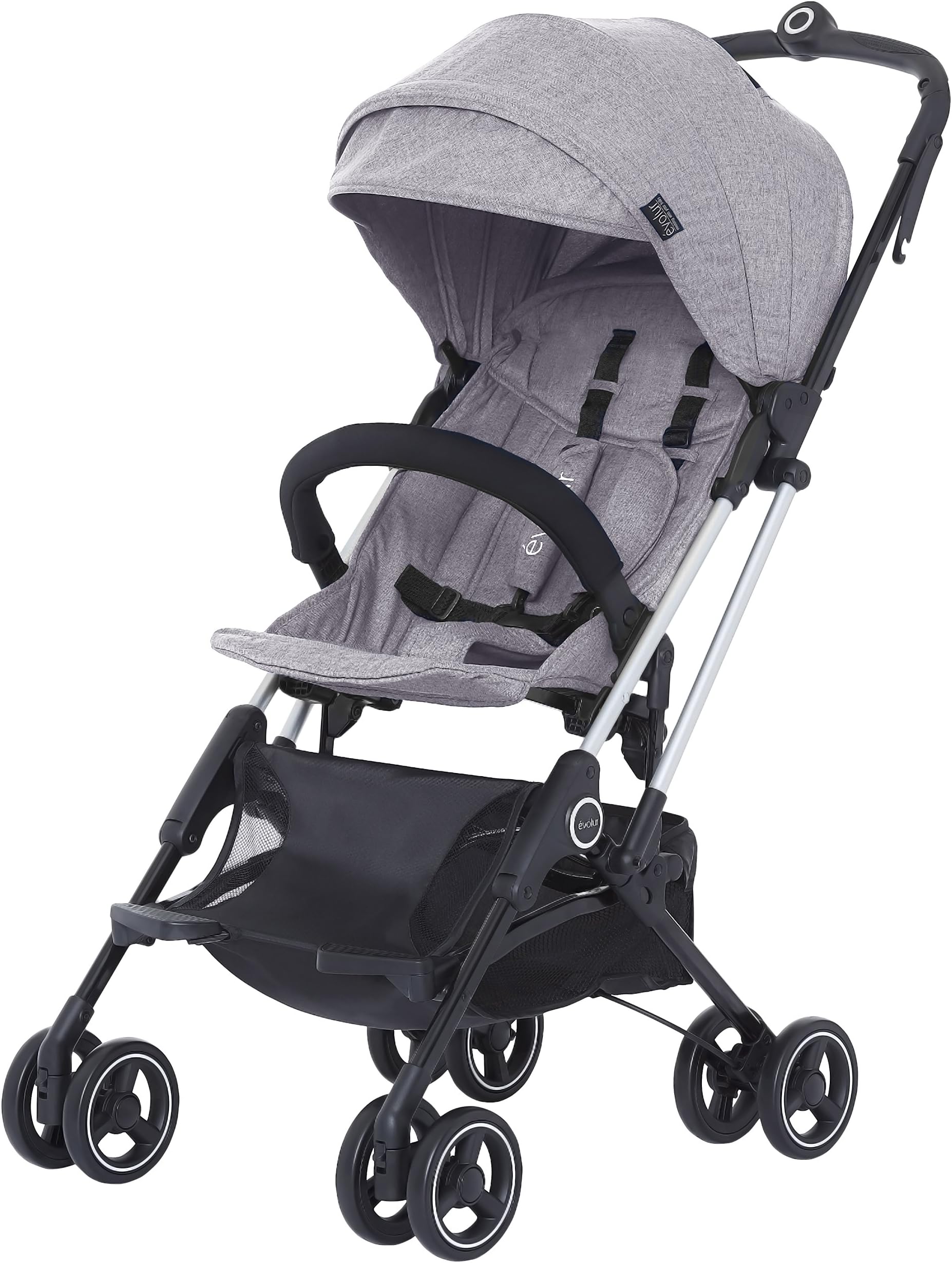Evolur Voyager Stroller: Grey | One-Hand Easy Fold | Ultra Lightweight Compact Baby Stroller | Best Used for Airplane & Car Travel | Safe, Comfortable & Smooth Ride | Carries up to 50 Pounds |