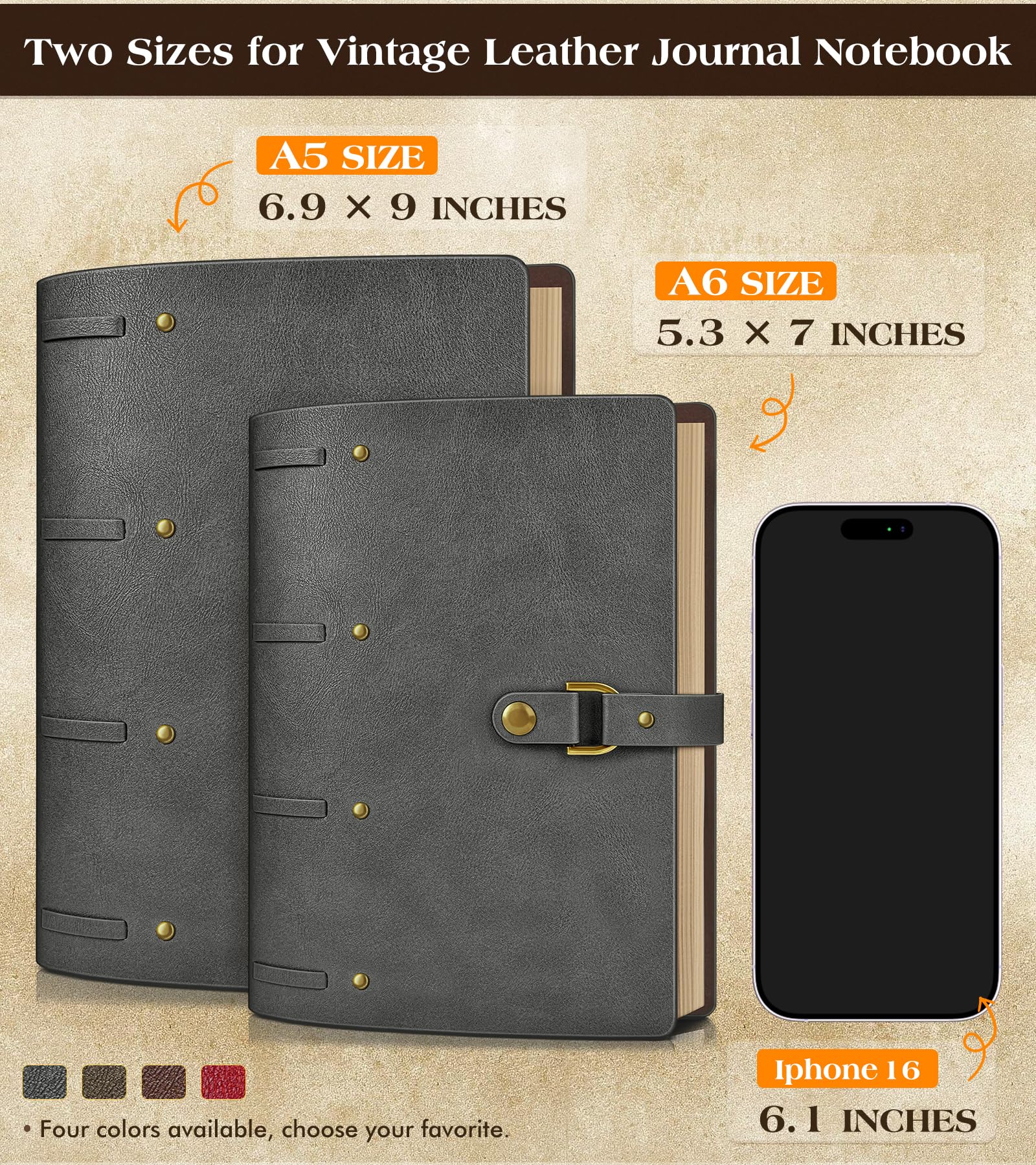 Skórzany pamiętnik, gruby papier w linie, 100 g/m², do wielokrotnego napełniania, w stylu vintage, z pudełkiem prezentowym, 13,5 x 18 cm, 260 stron, 6 segregatorów, pamiętnik, notatnik, dla mężczyzn i