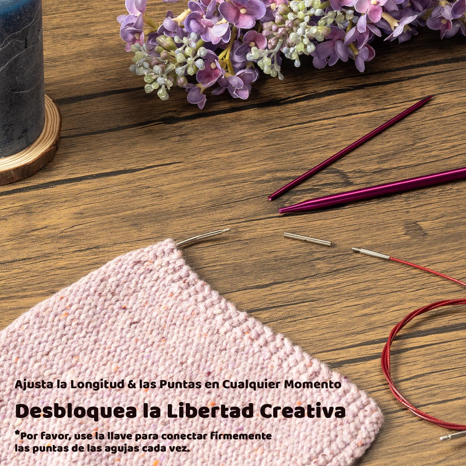 RUIDI Juego de Agujas de Tejer Circulares, Agujas de Tejer Circulares Intercambiables de Aluminio Ligero y Cálido Con Estuche y Accesorios, 13 Pares de Agujas Circulares de 2,75 mm a 10 mm (Fucsia)