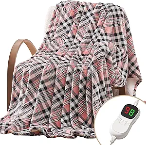 Homemate Electric Blanket Heated Throw - 50“x60“ Ultra Soft Cozy Flannel Heating Blanket with 10 Fast Heat Levels 8 Hours Auto Off Over-Heated Protection ETL Certification Keep Warm in Home Office